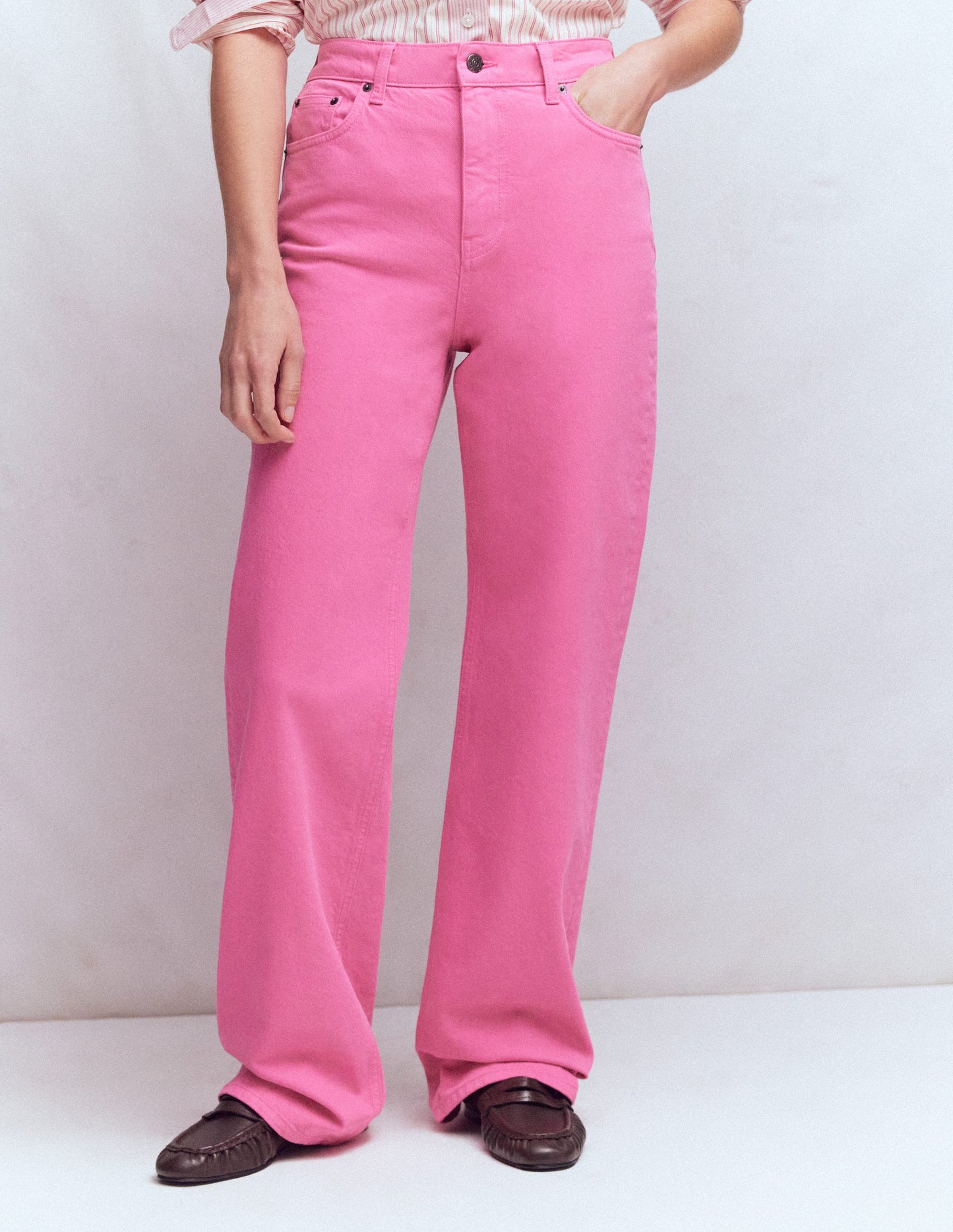High Rise Column Leg Jeans-Bright Pink