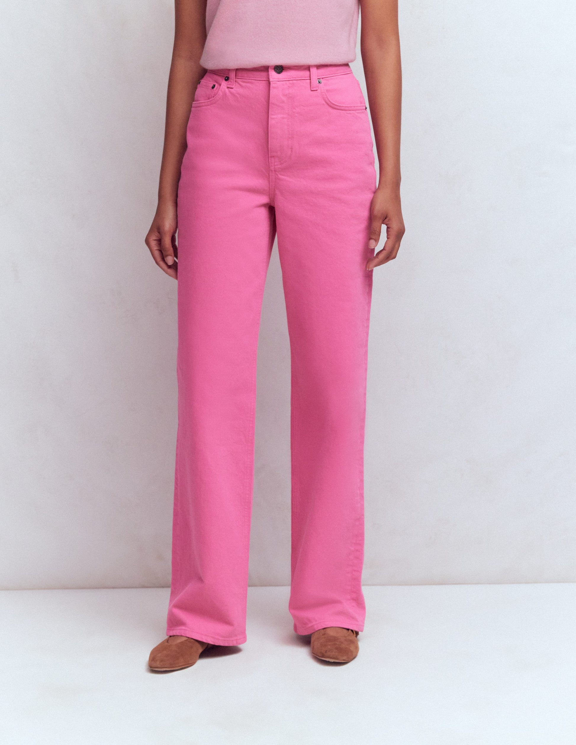 High Rise Column Leg Jeans-Bright Pink-4