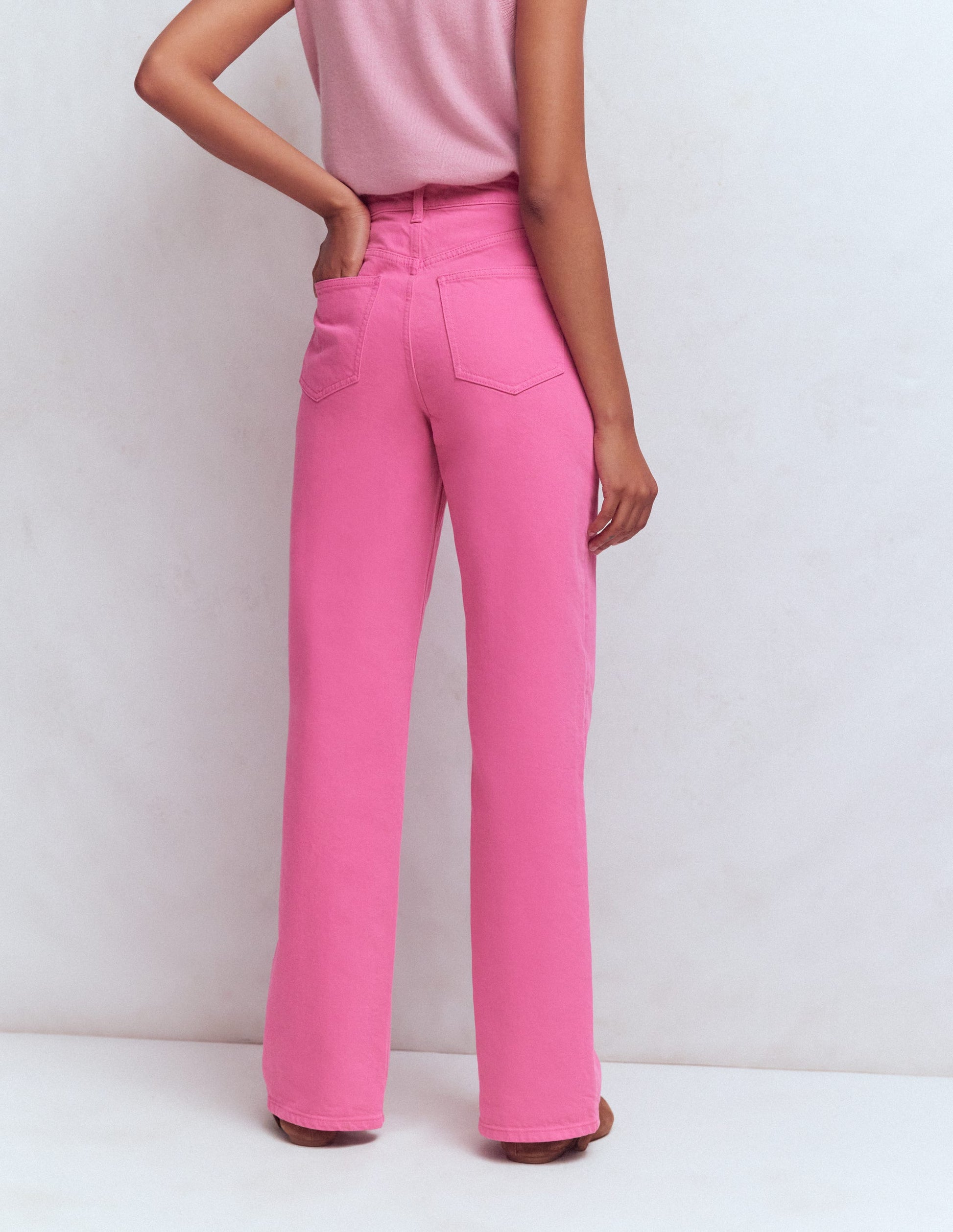 High Rise Column Leg Jeans-Bright Pink-5