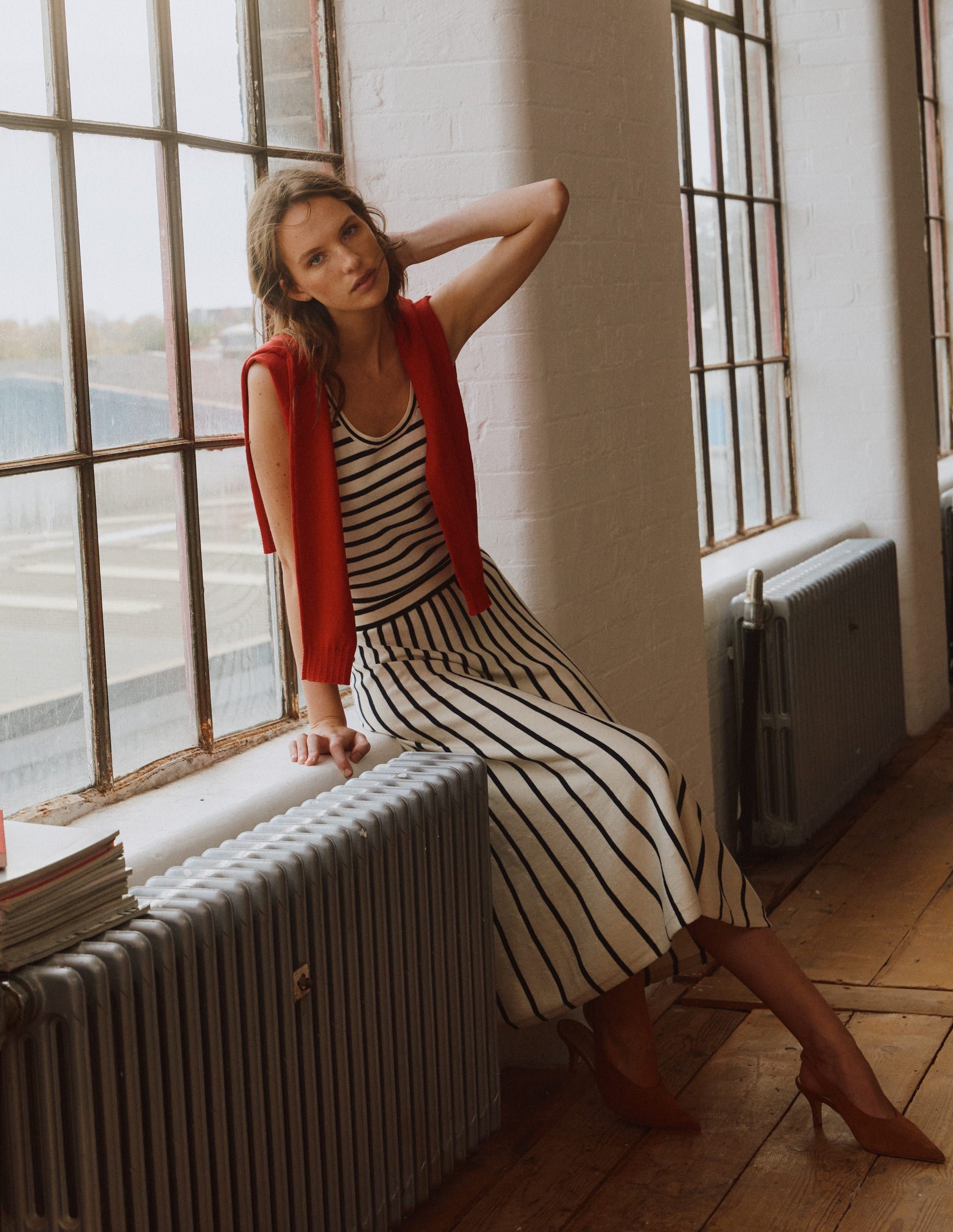 Liz Knitted Midi Skirt-Ivory Stripe-1