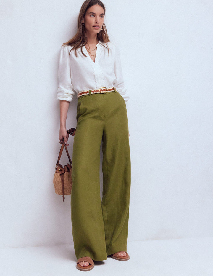 Belgravia Linen Trousers-Olive Green