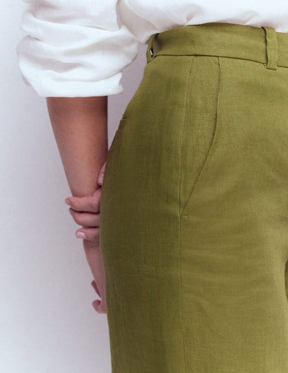 Belgravia Linen Trousers-Olive Green-2