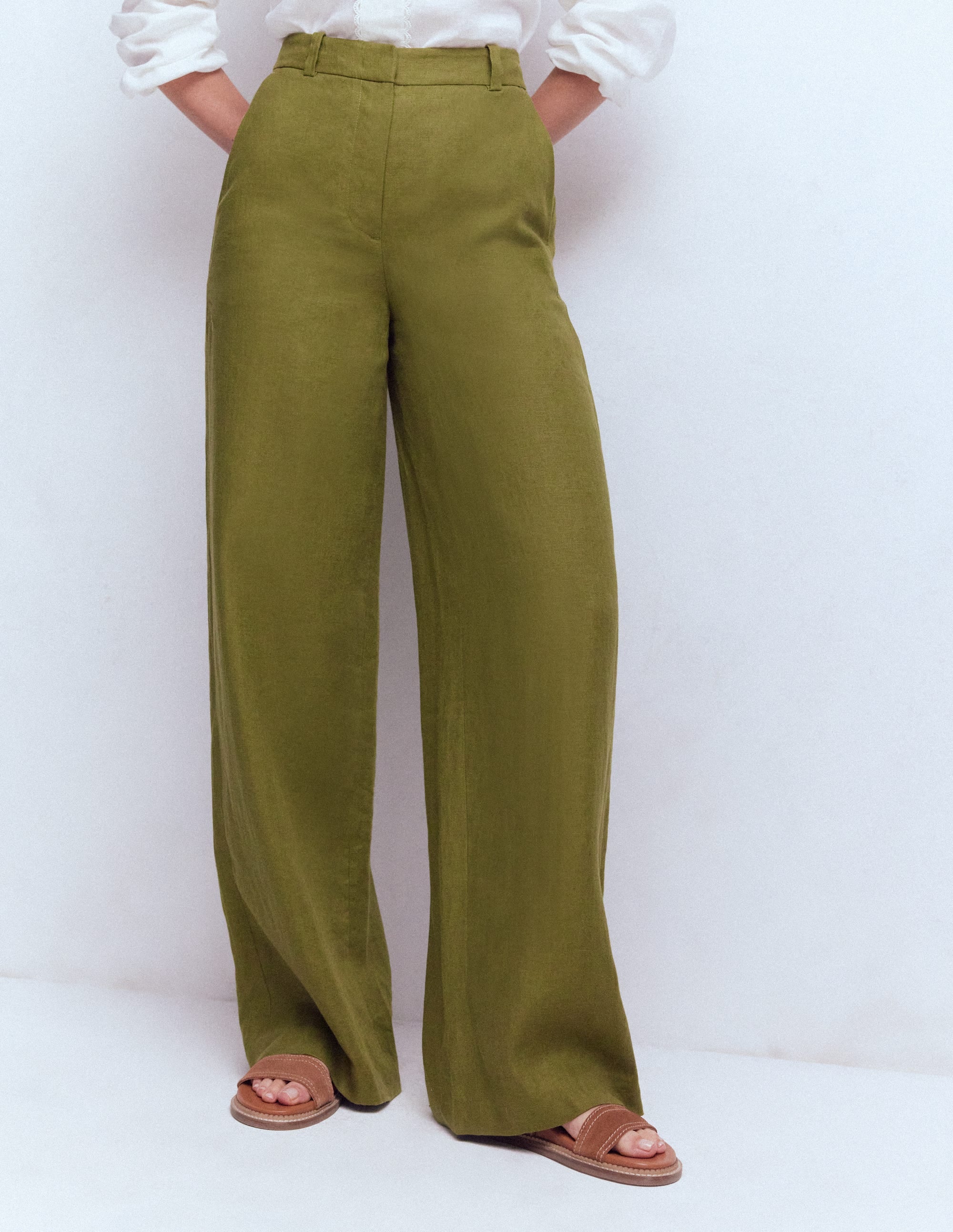 Belgravia Linen Trousers-Olive Green - Image 4