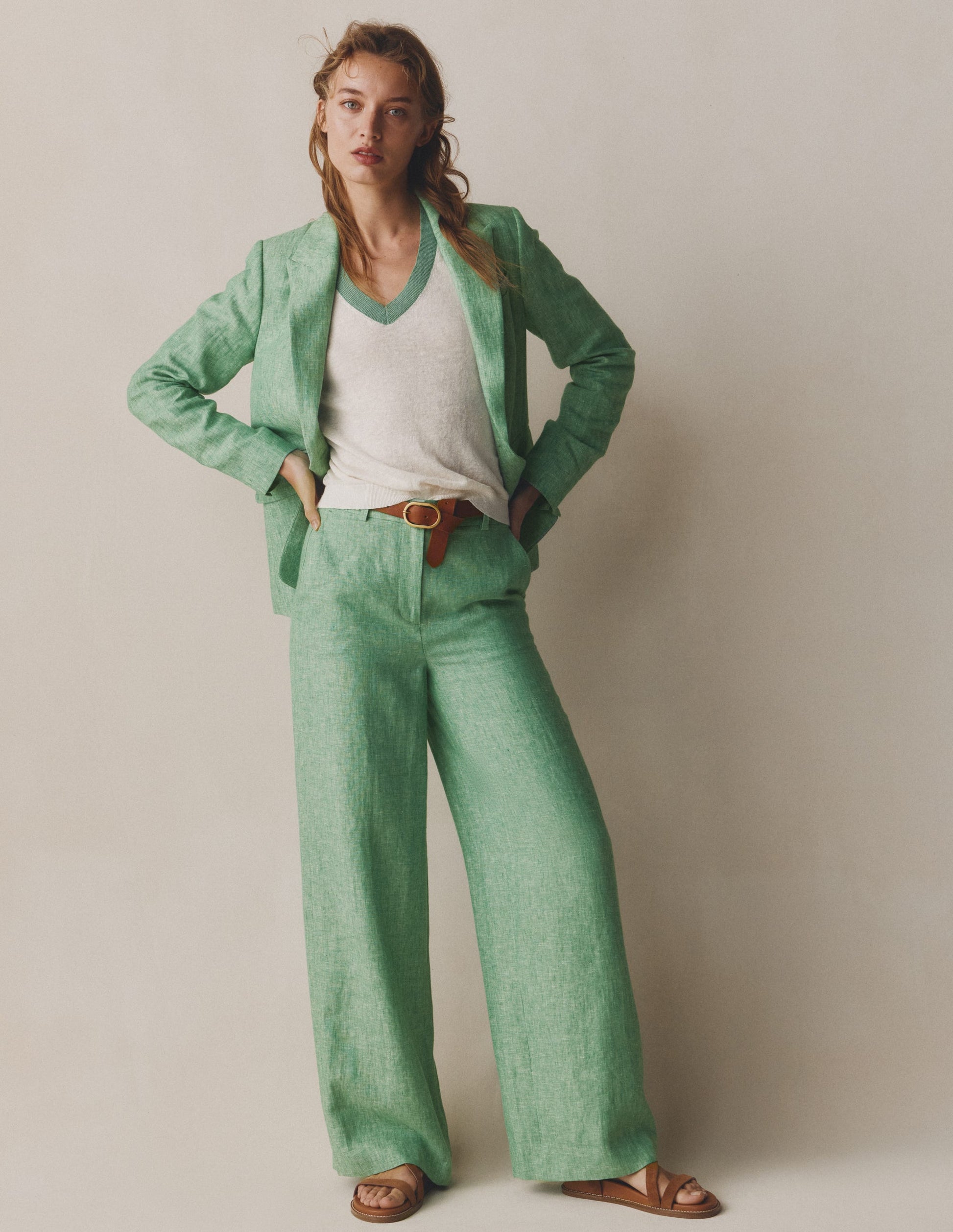 Belgravia Linen Trousers-Aloe Green Chambray-6