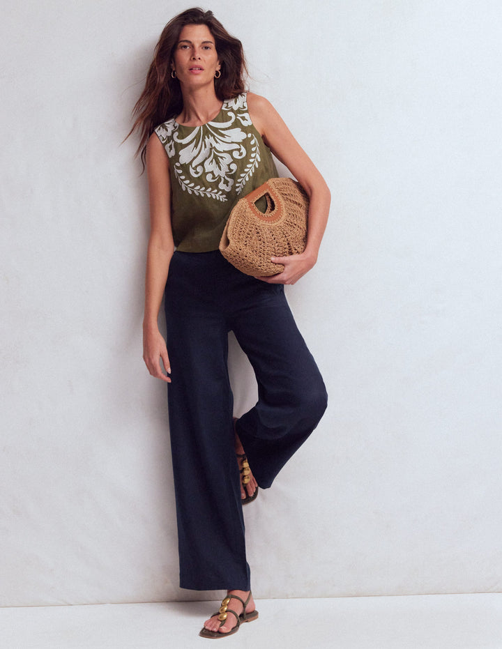 Belgravia Linen Trousers-Navy