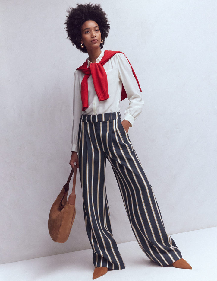 Kensington Tailored Trousers-Navy Camel Tram Stripe