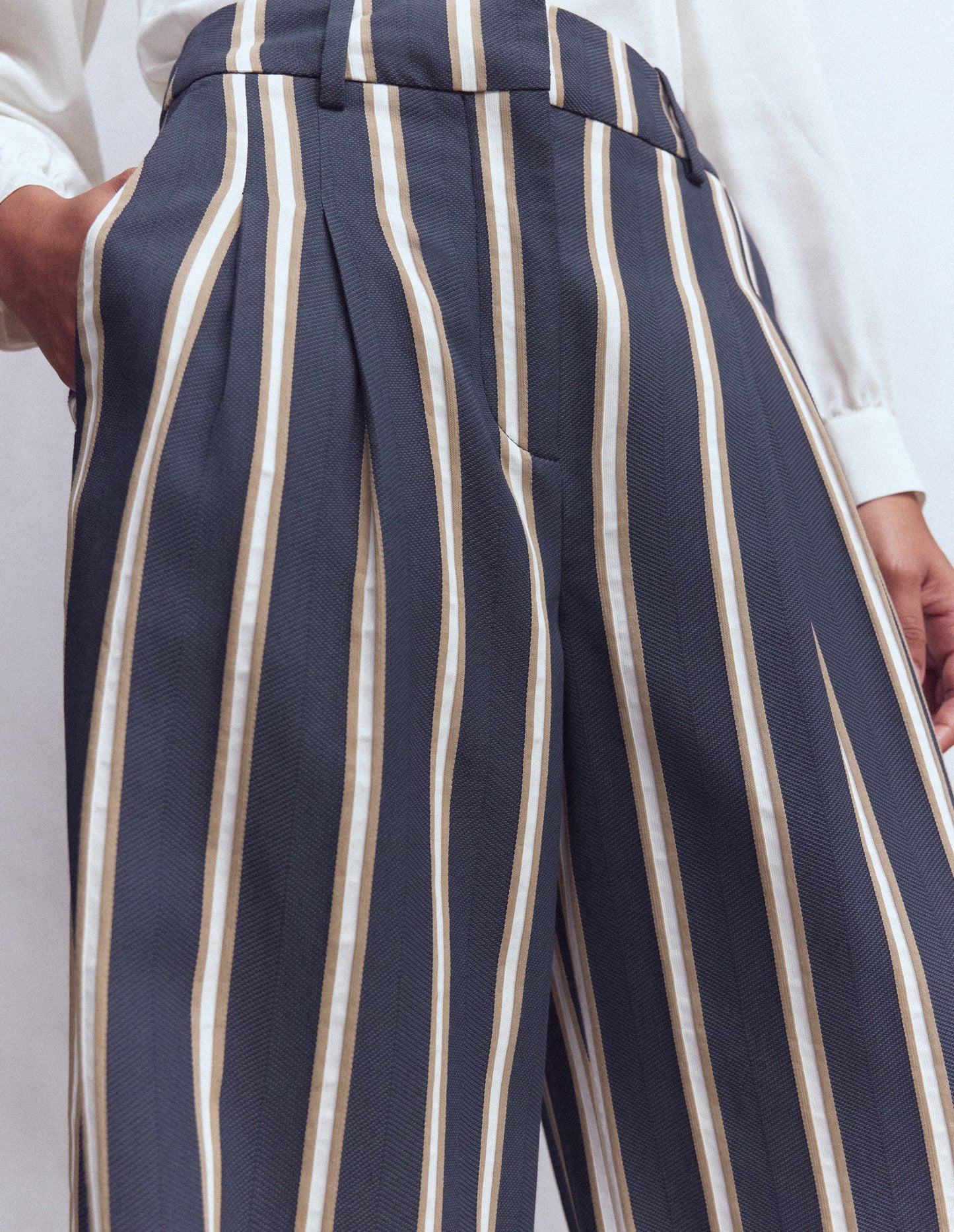 Kensington Tailored Trousers-Navy Camel Tram Stripe