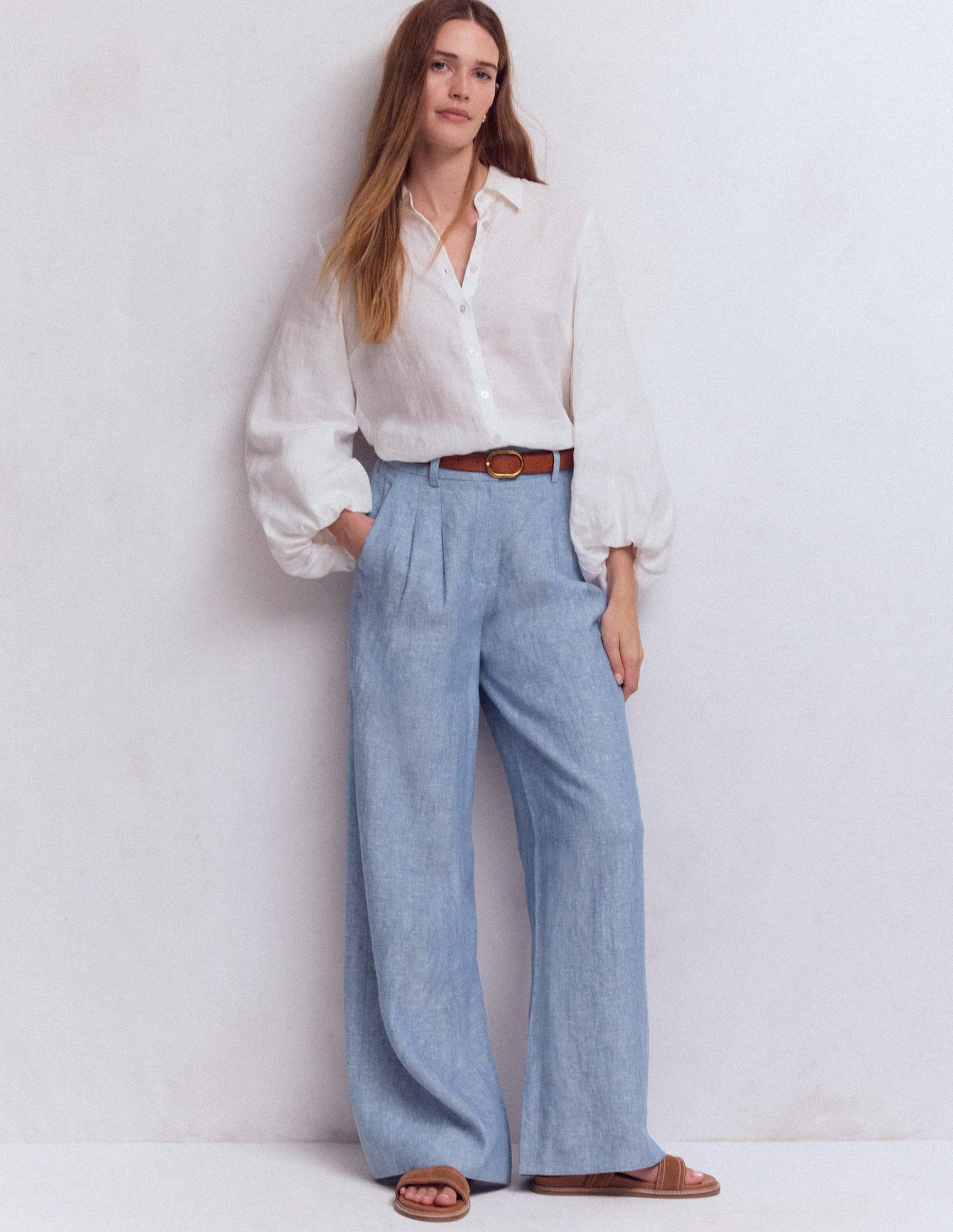 Kensington Linen Trousers-Blue Chambray
