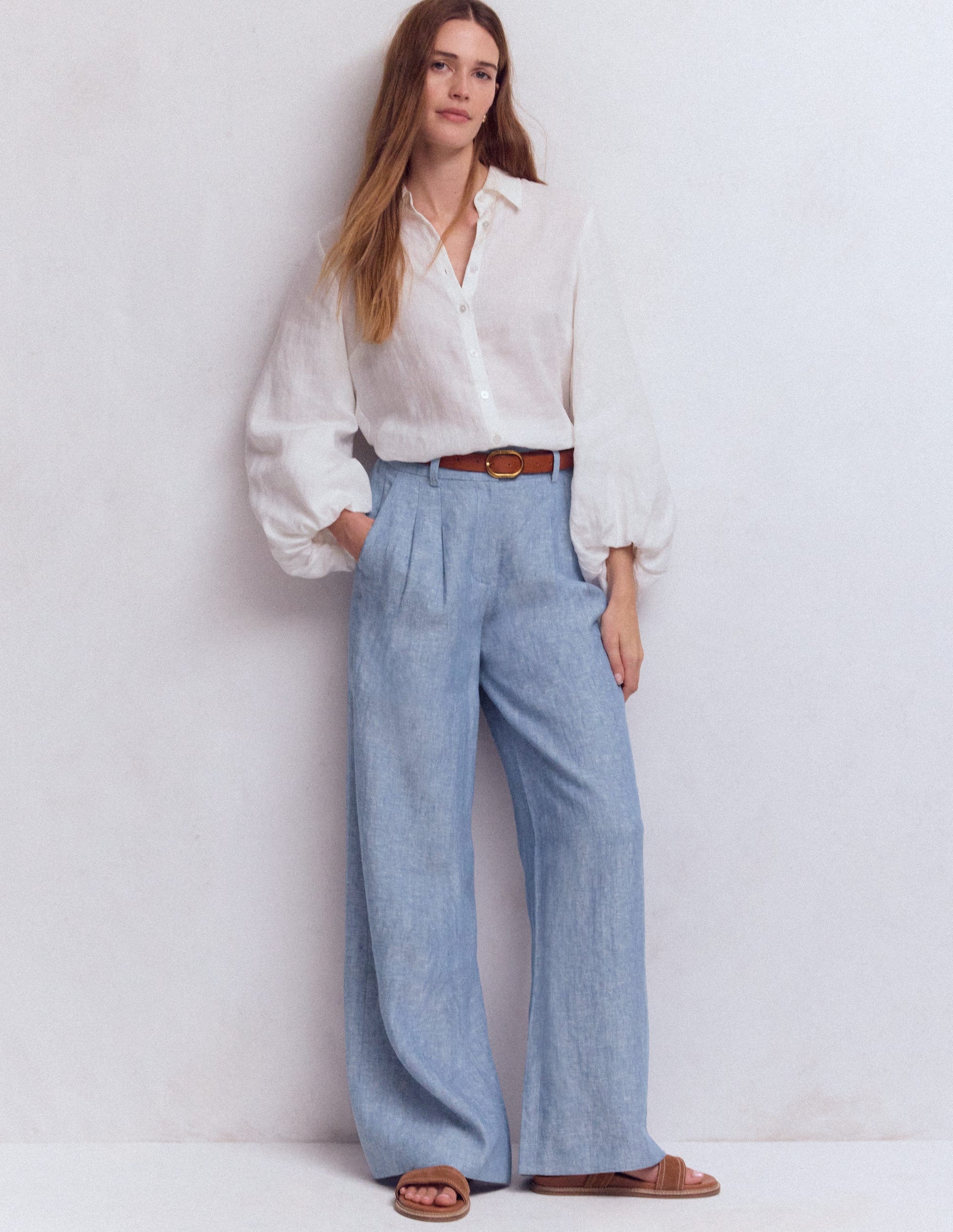 Kensington Linen Trousers-Blue Chambray-1
