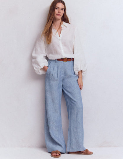 Kensington Linen Trousers-Blue Chambray-1