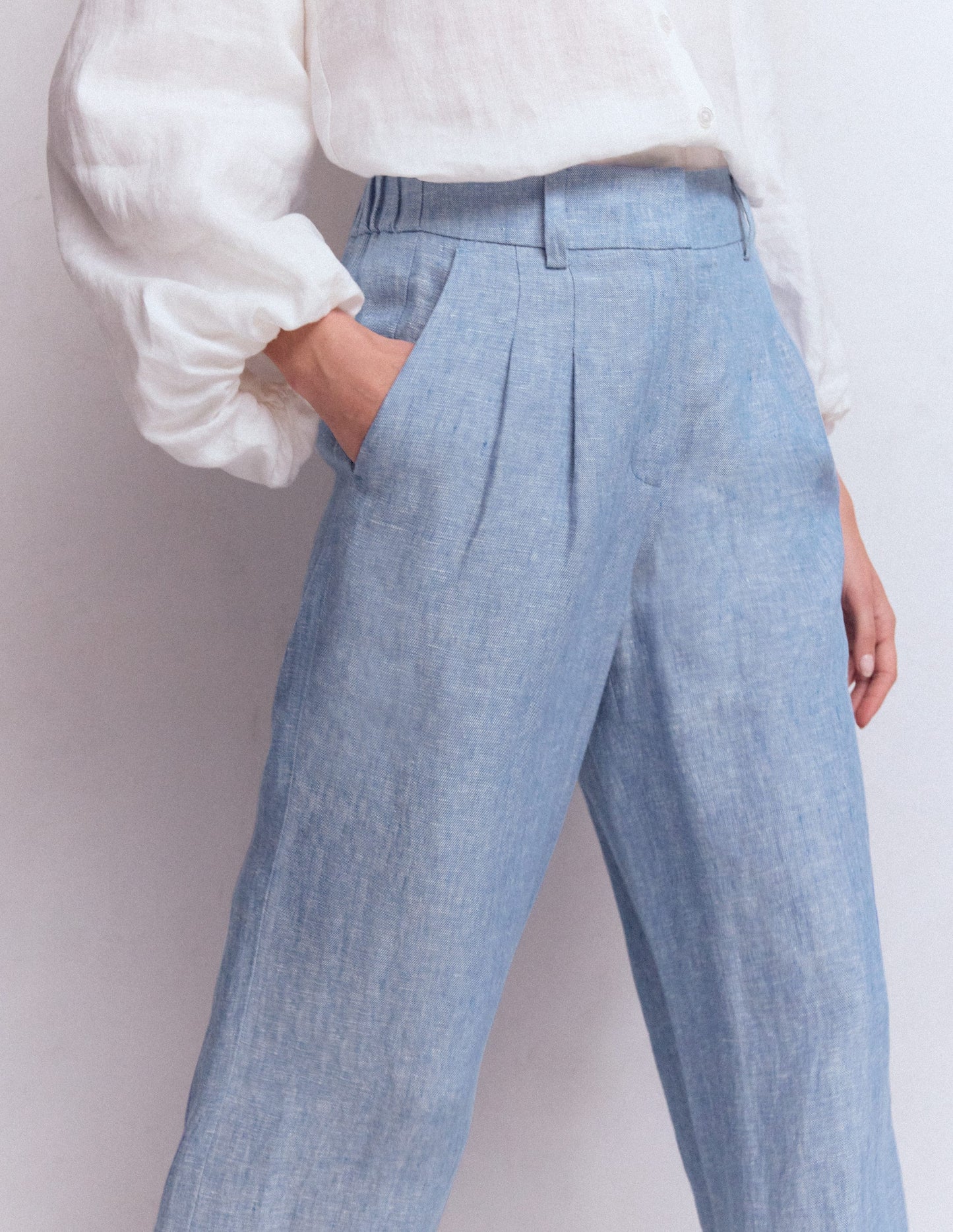 Kensington Linen Trousers-Blue Chambray