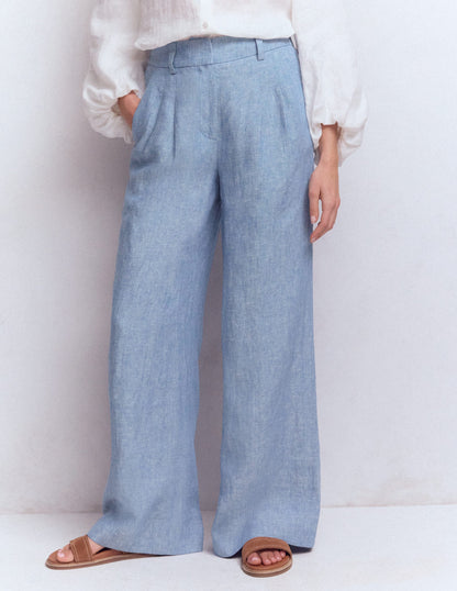Kensington Linen Trousers-Blue Chambray-4