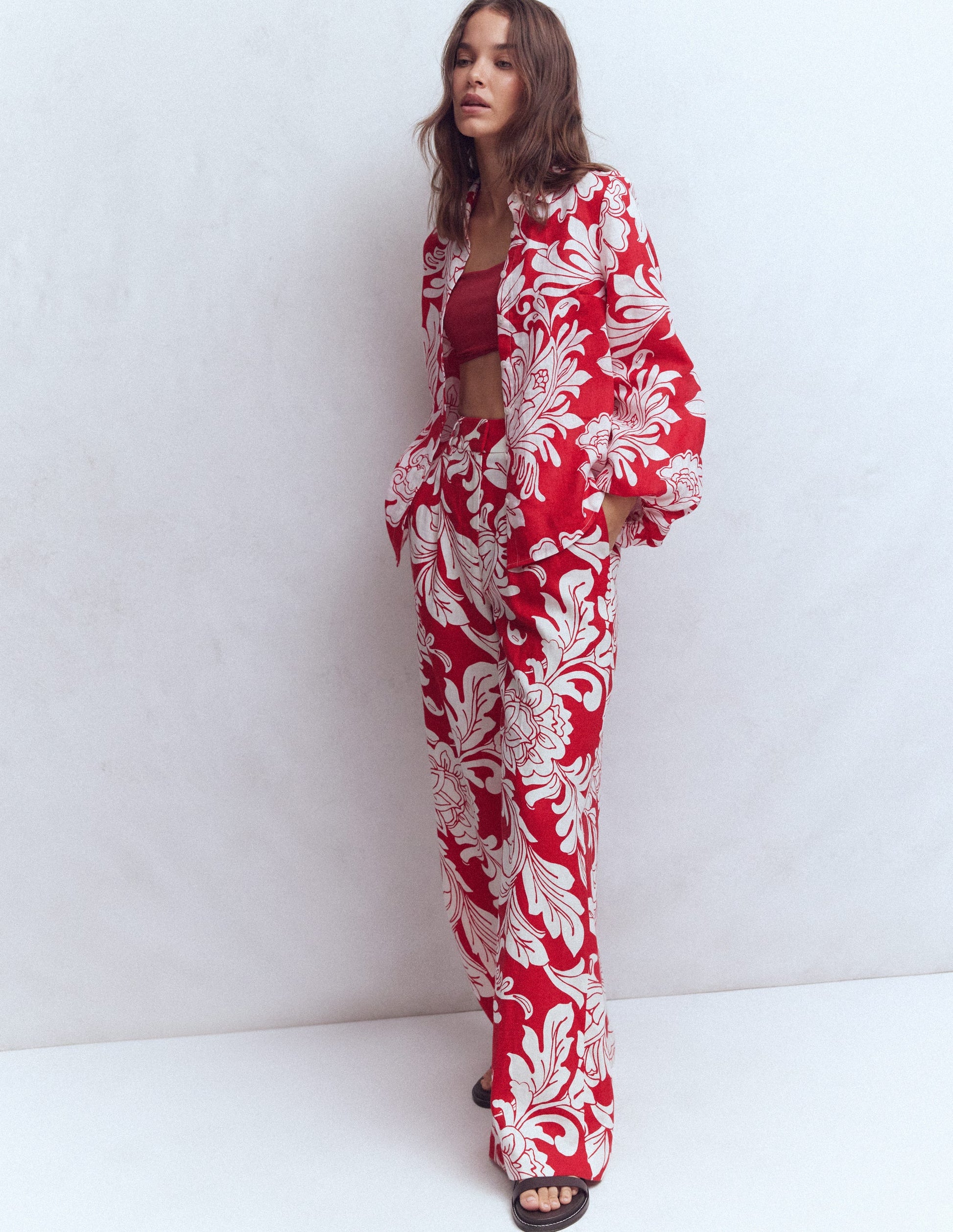 Kensington Linen Trousers-Salsa, Delicate Blossom-2