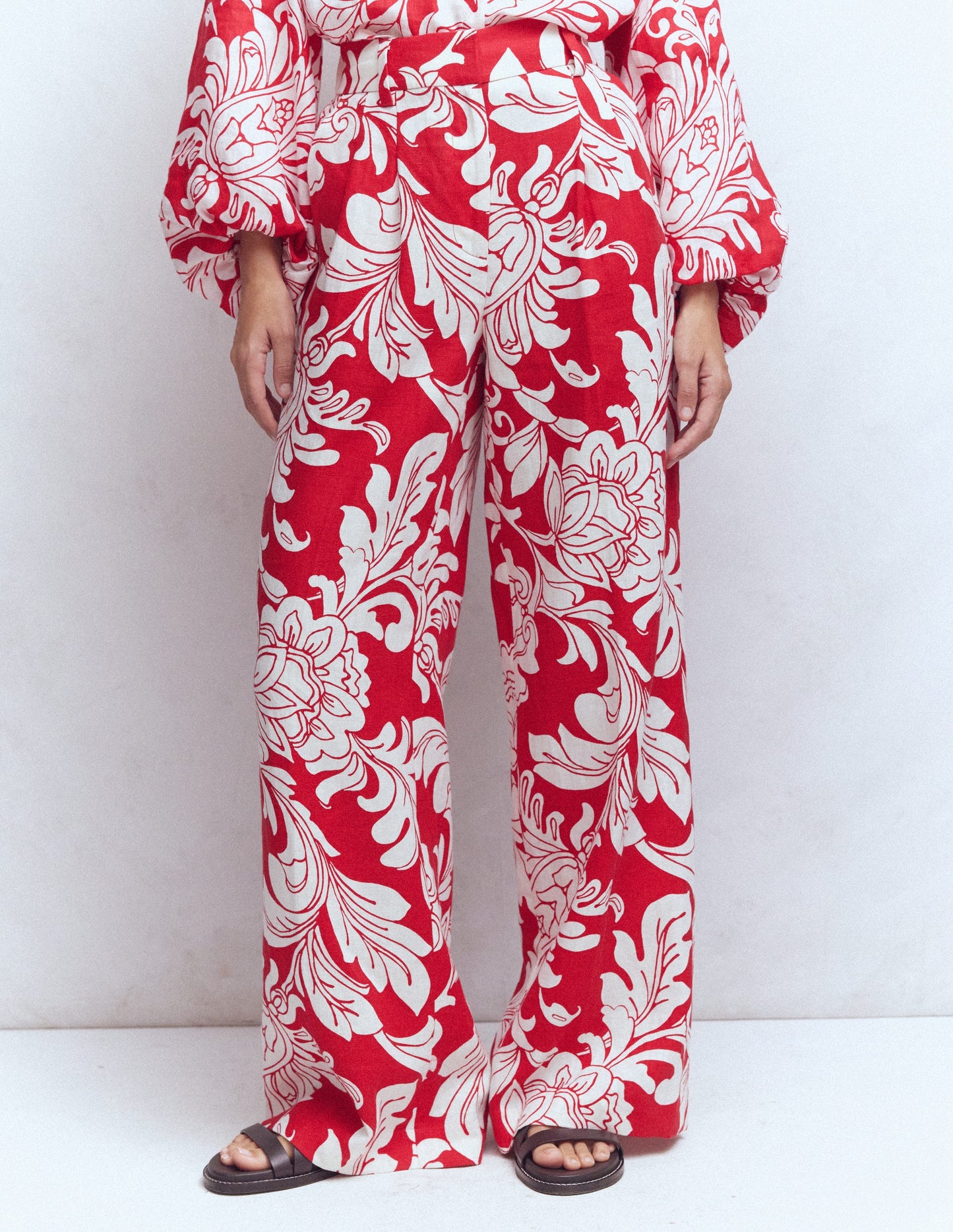 Kensington Linen Trousers-Salsa, Delicate Blossom