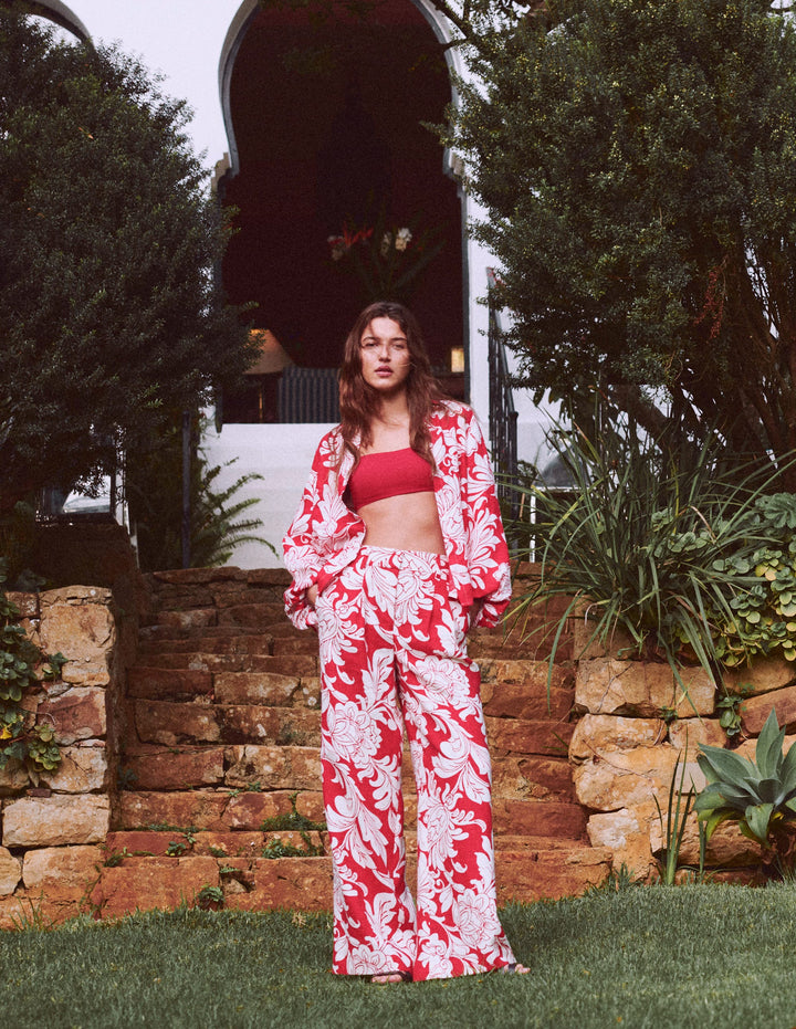 Kensington Linen Trousers-Salsa, Delicate Blossom