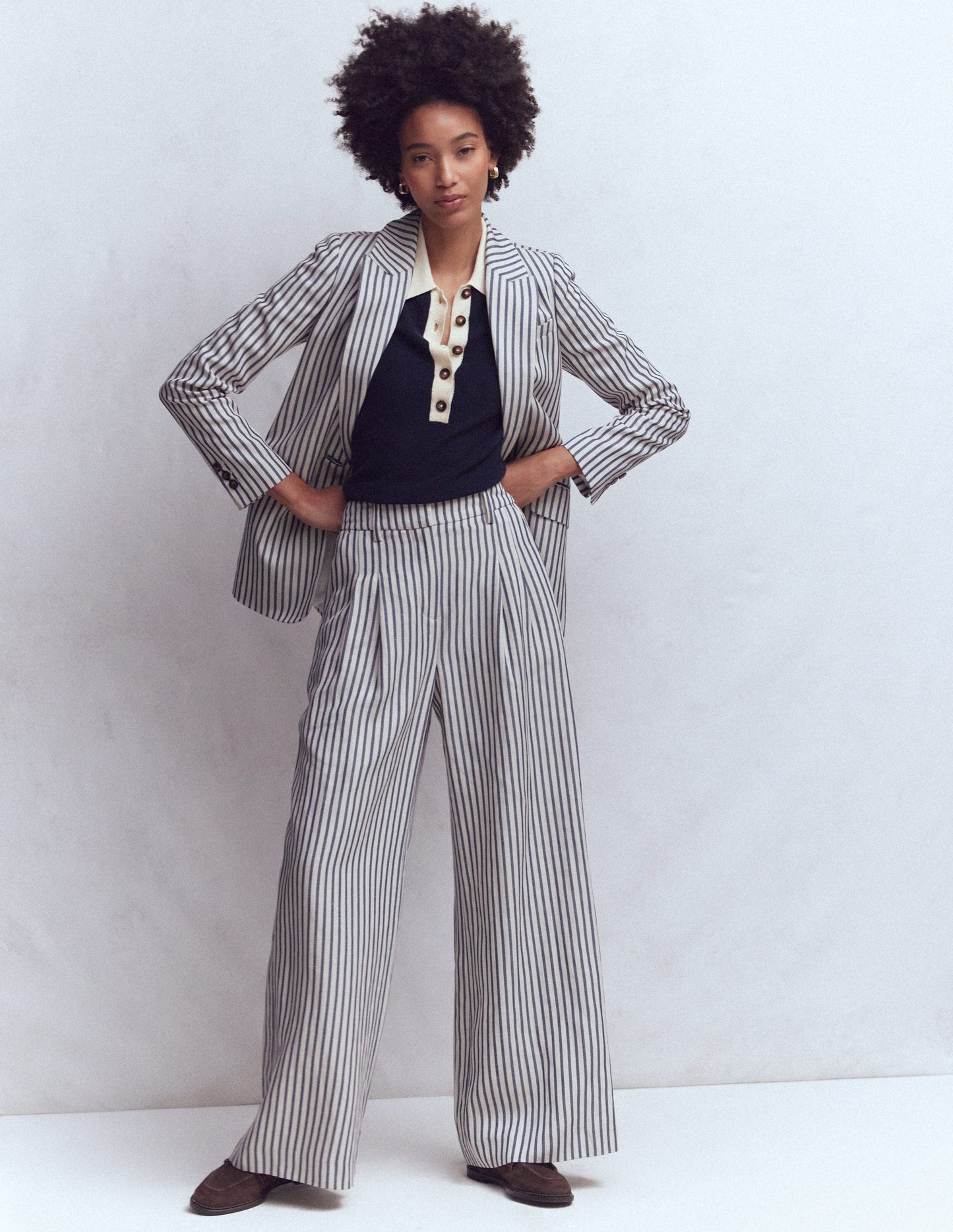 Kensington Wide Leg Trousers-Blue and Ivory Stripe