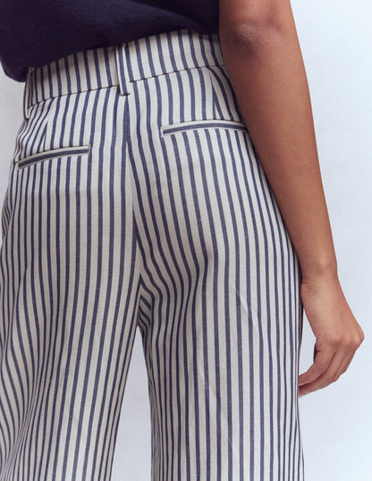 Kensington Wide Leg Trousers-Blue and Ivory Stripe-3