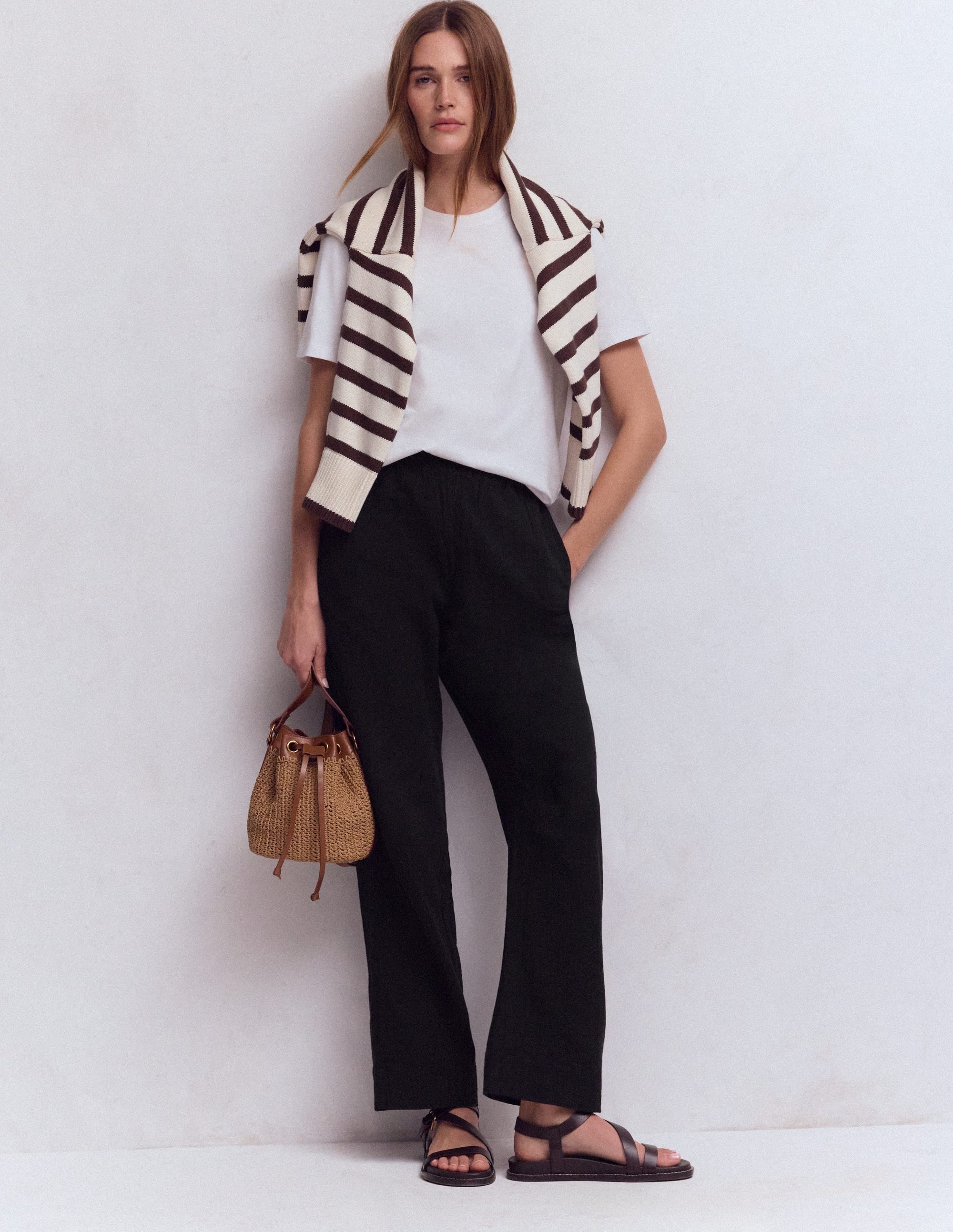 Pull On Double Cloth Trousers-Black - Image 1