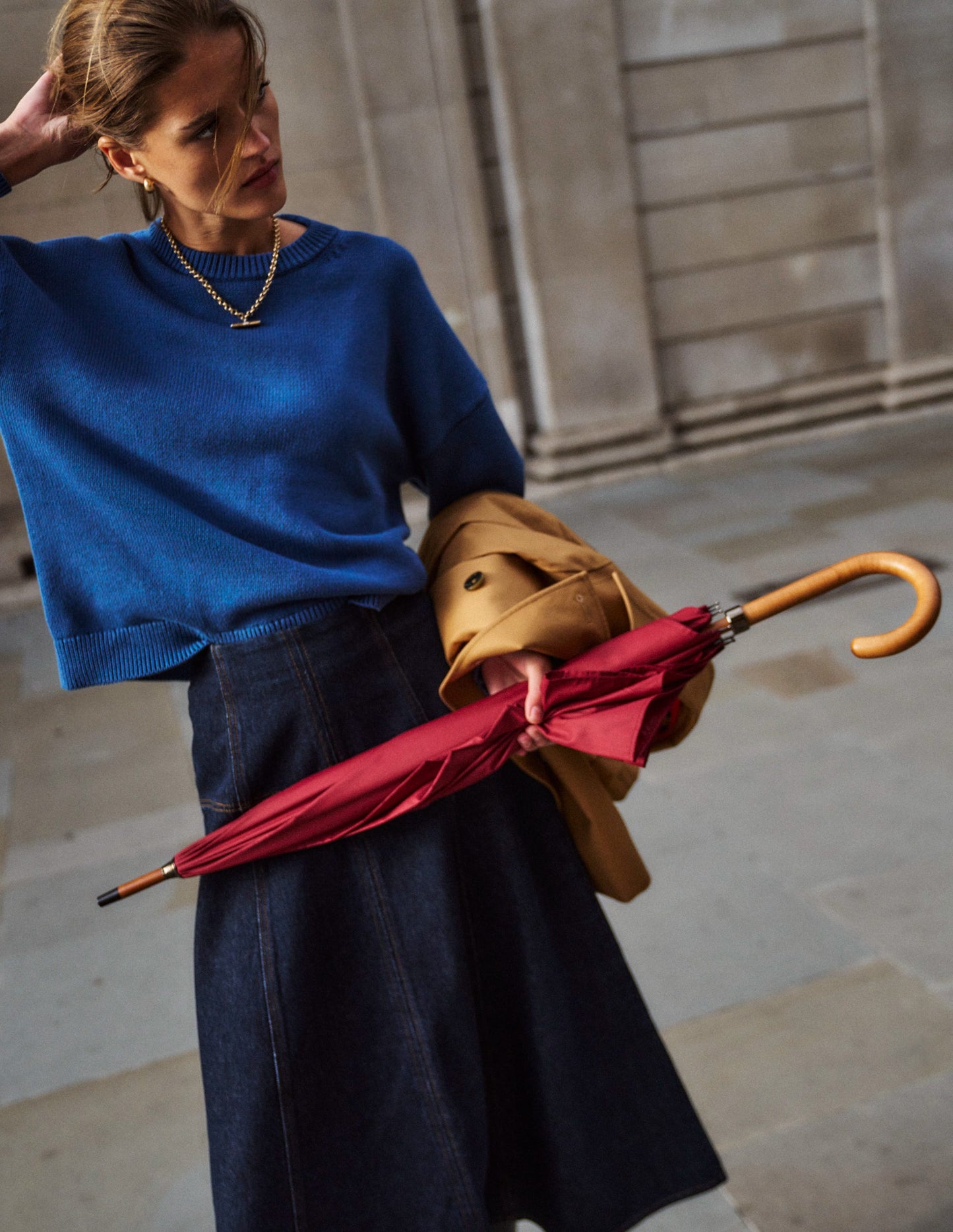 Panelled Detail Denim Skirt-Indigo