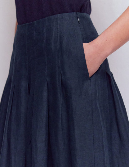 Valentina linen Skirt-Navy-2