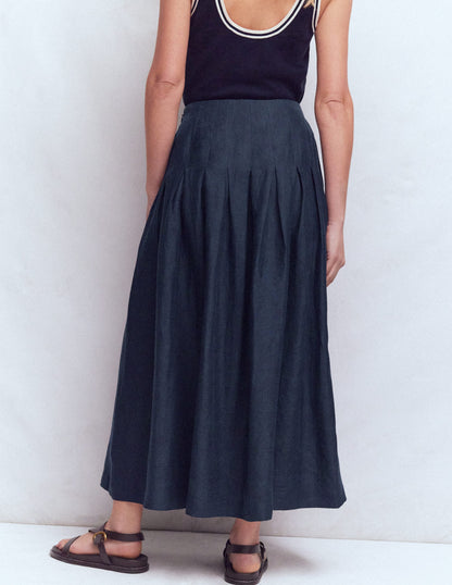 Valentina linen Skirt-Navy-3