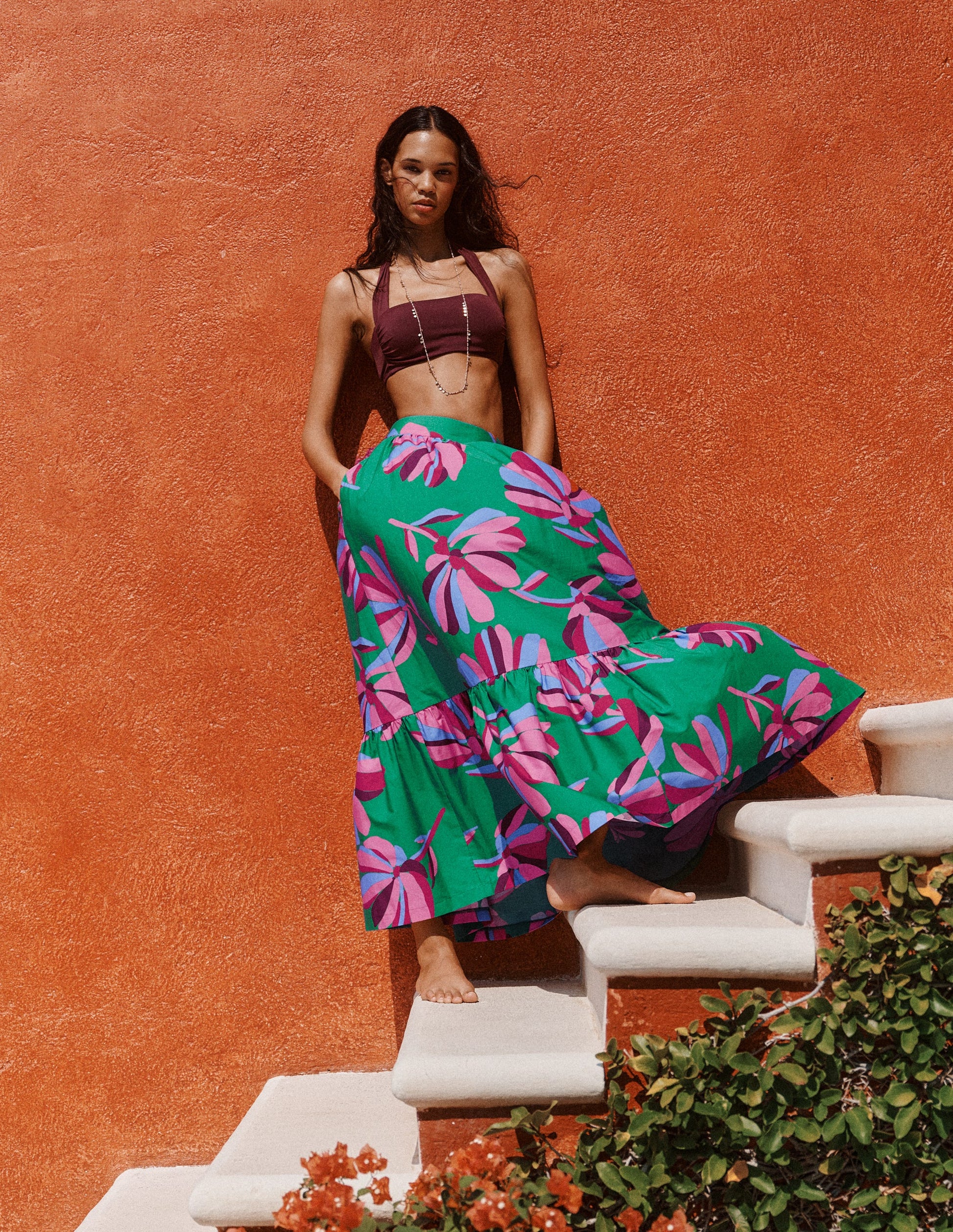Abigail Poplin Maxi Skirt-Green, Daisy Cascade-6