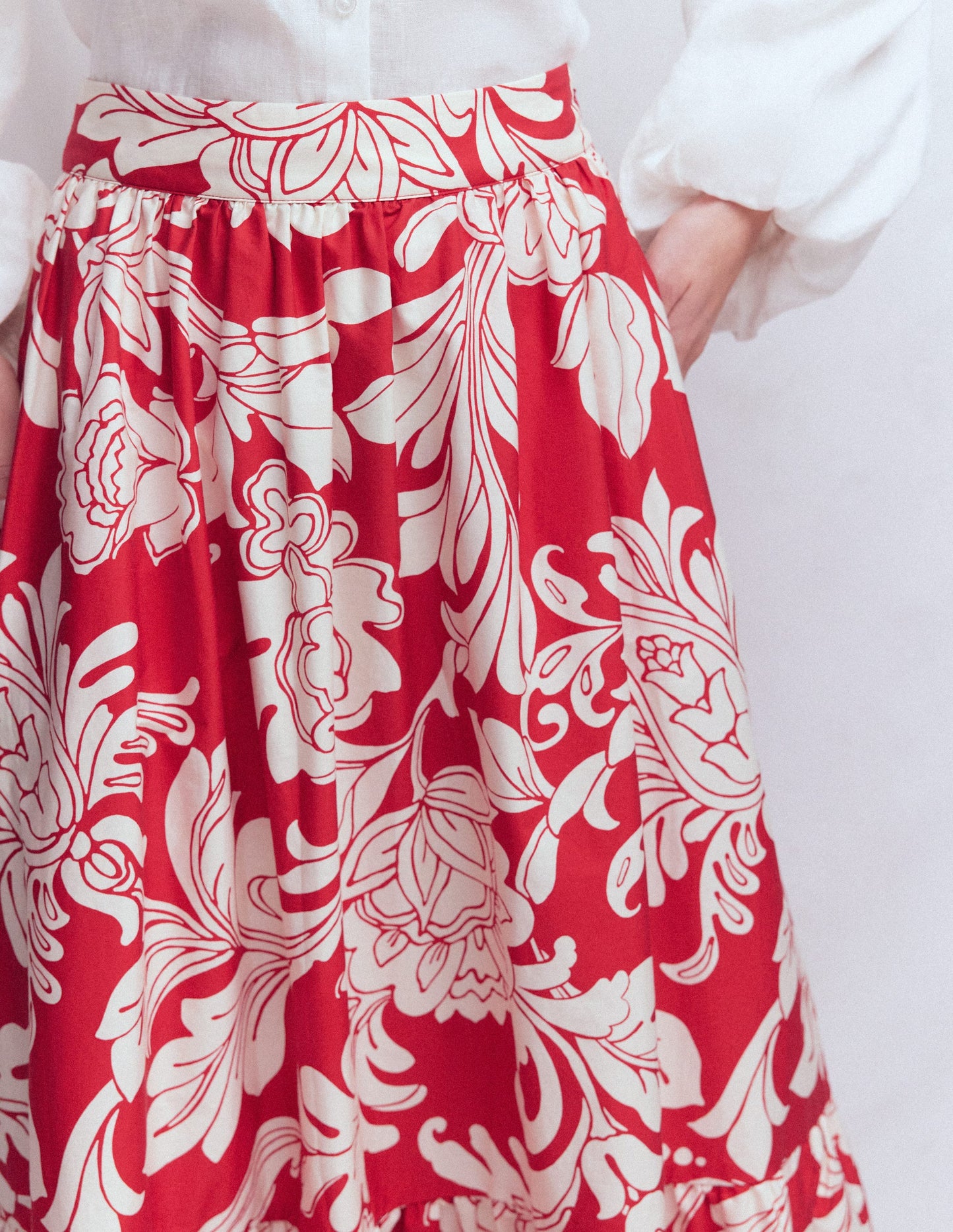 Abigail Poplin Maxi Skirt-Salsa, Delicate Blossom