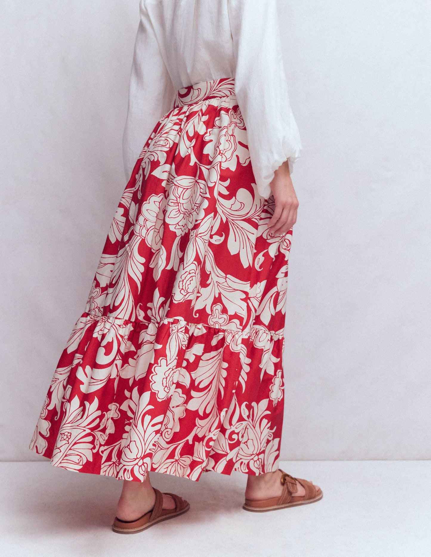 Abigail Poplin Maxi Skirt-Salsa, Delicate Blossom