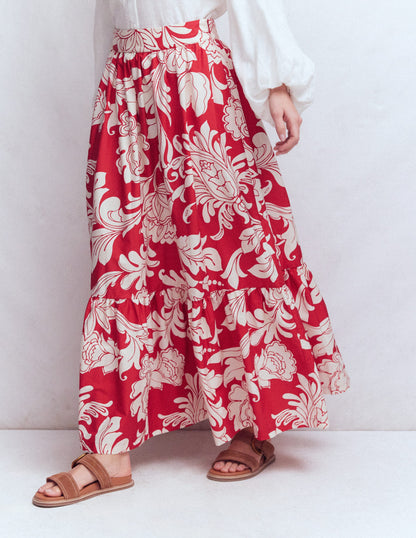 Abigail Poplin Maxi Skirt-Salsa, Delicate Blossom-4