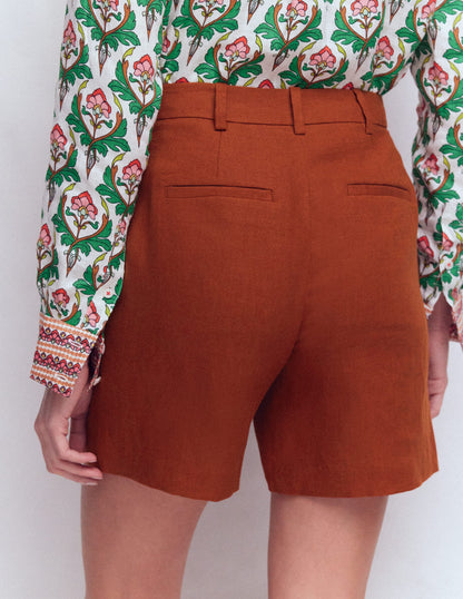 Belgravia Linen Shorts-Burnt Orange-3