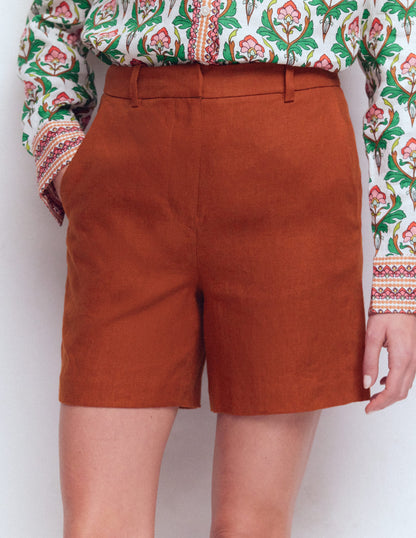 Belgravia Linen Shorts-Burnt Orange-4