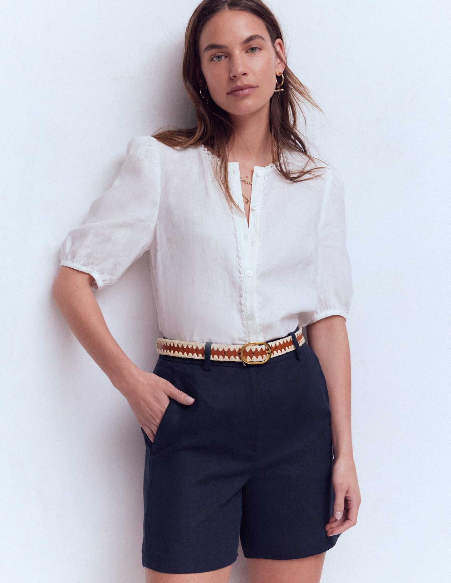 Belgravia Linen Shorts-Navy