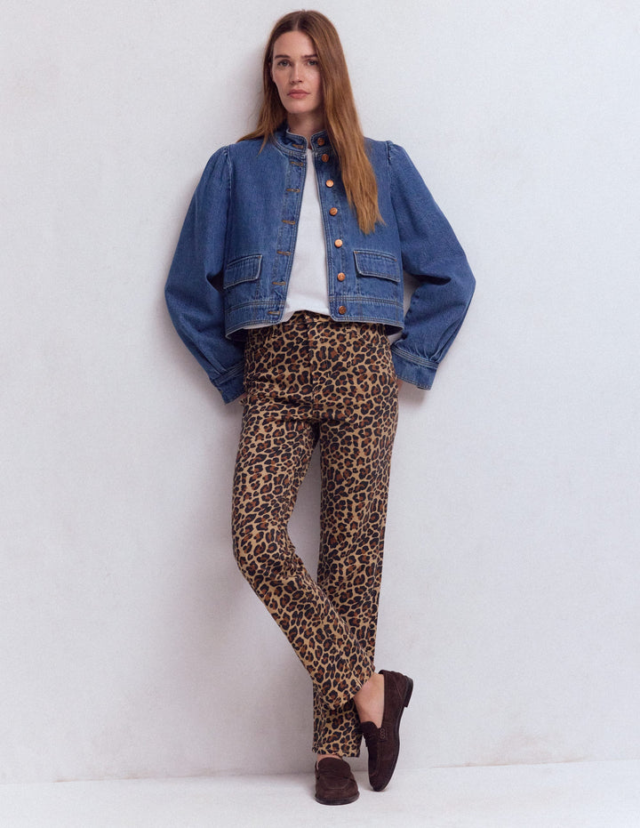 High Rise Straight Jeans-Animal Print