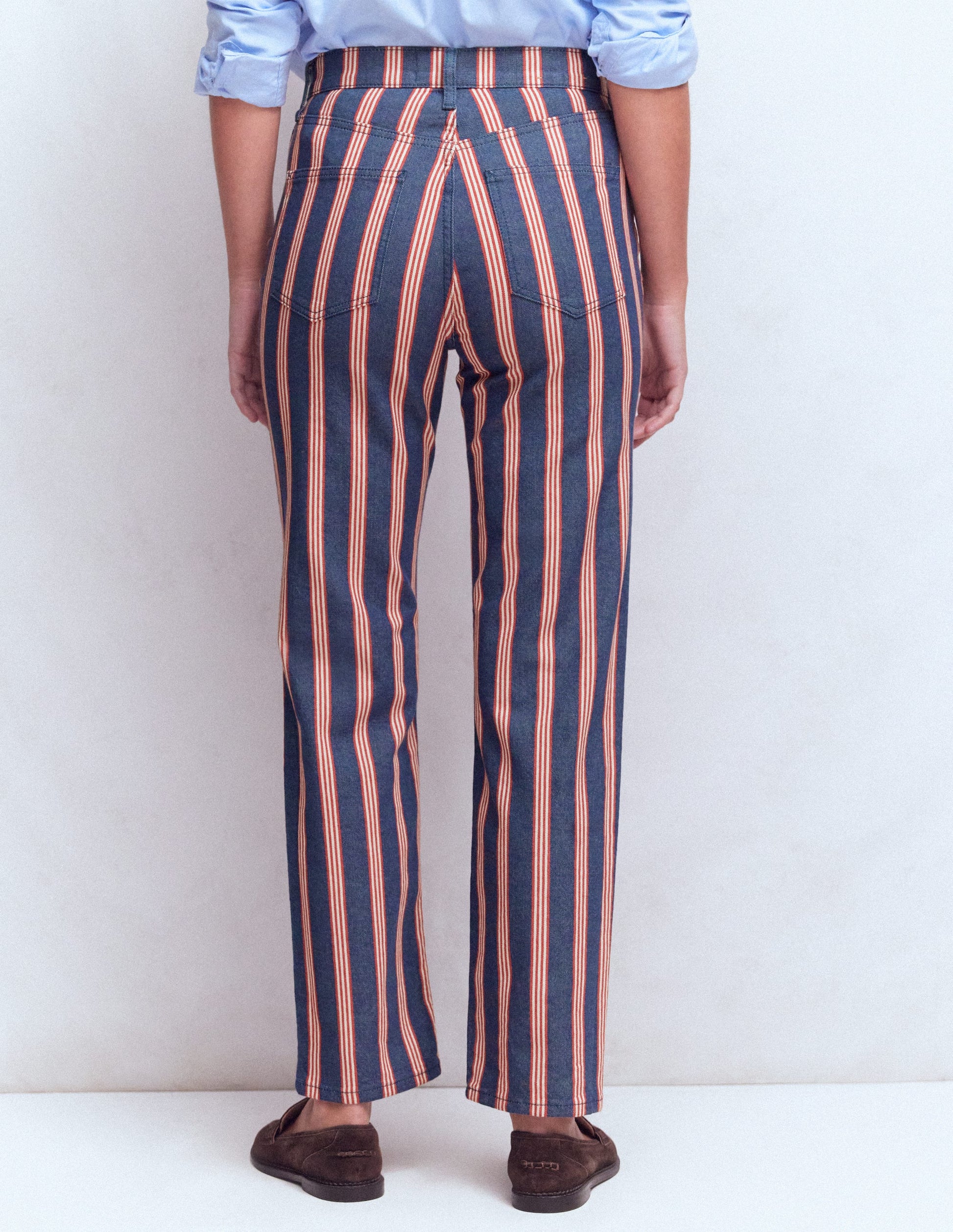 High Rise Straight Jeans-Navy & Red Stripe-3