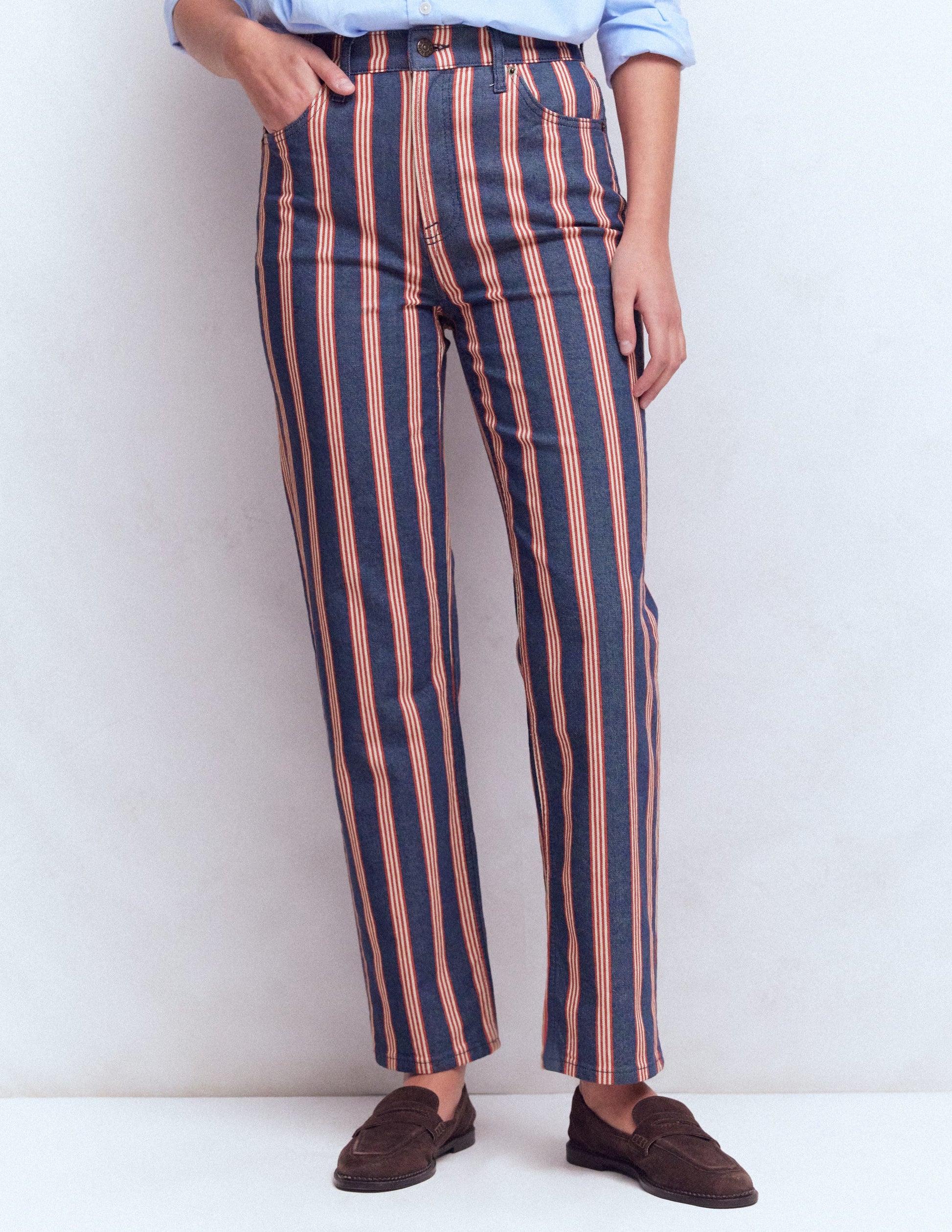 High Rise Straight Jeans-Navy & Red Stripe-4
