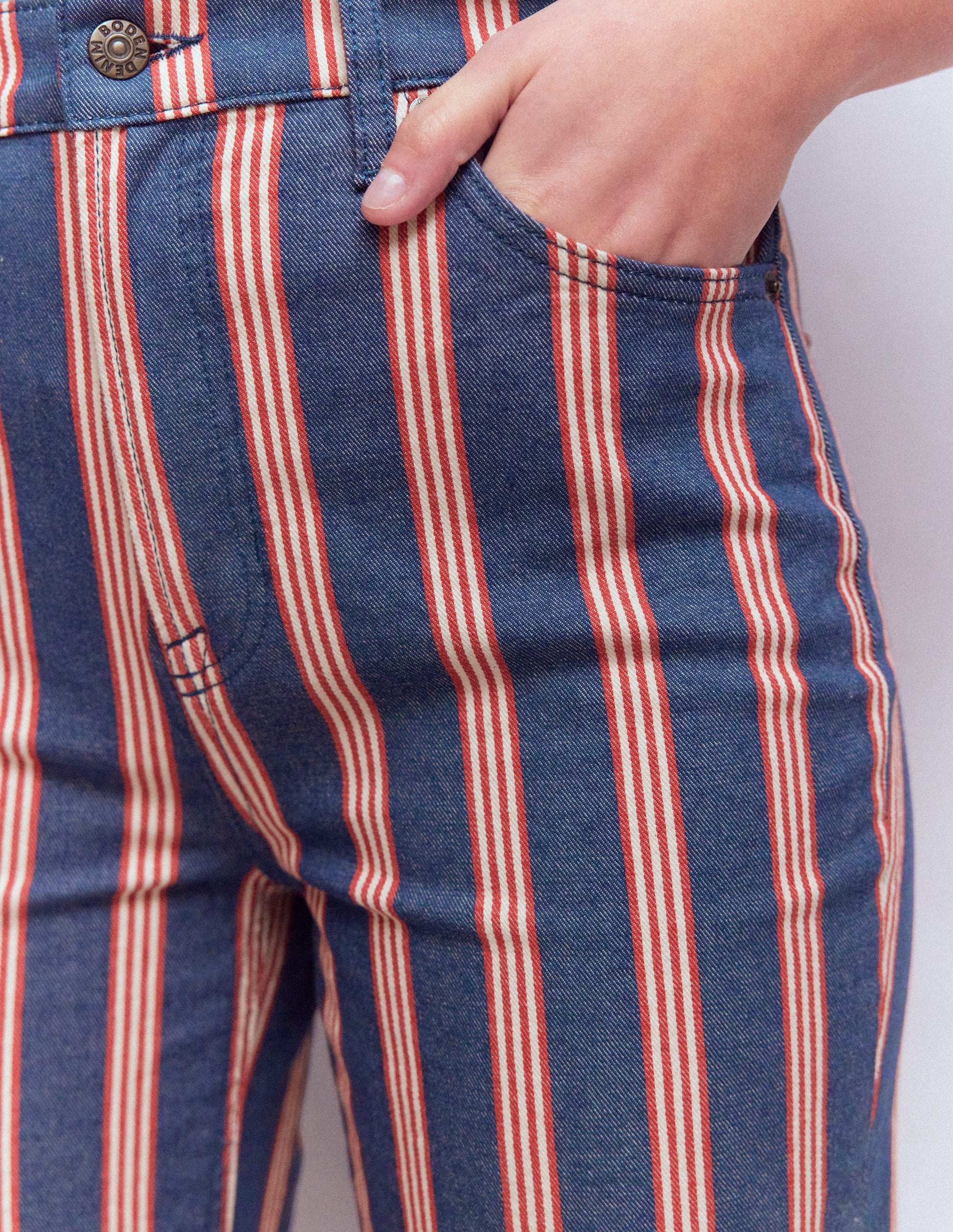 High Rise Straight Jeans-Navy & Red Stripe-5