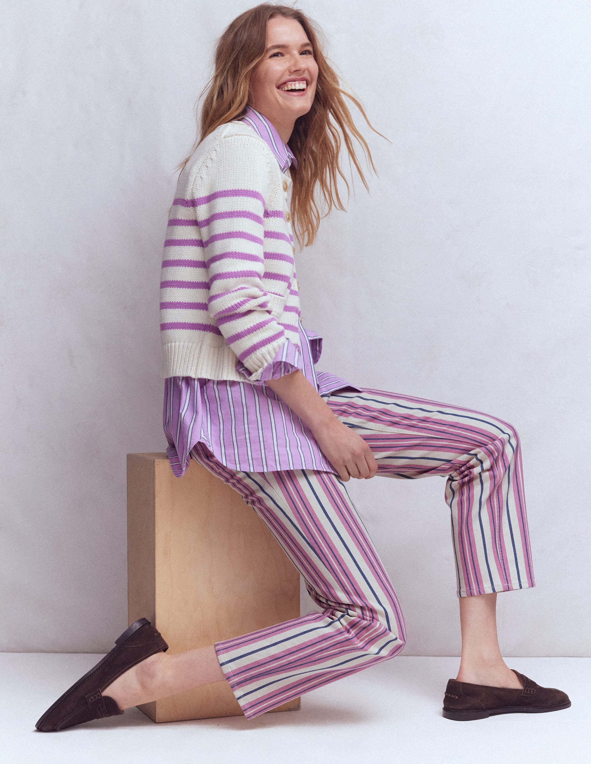 High Rise Straight Jeans-Pink, Blue & Ivory Stripe - Image 1