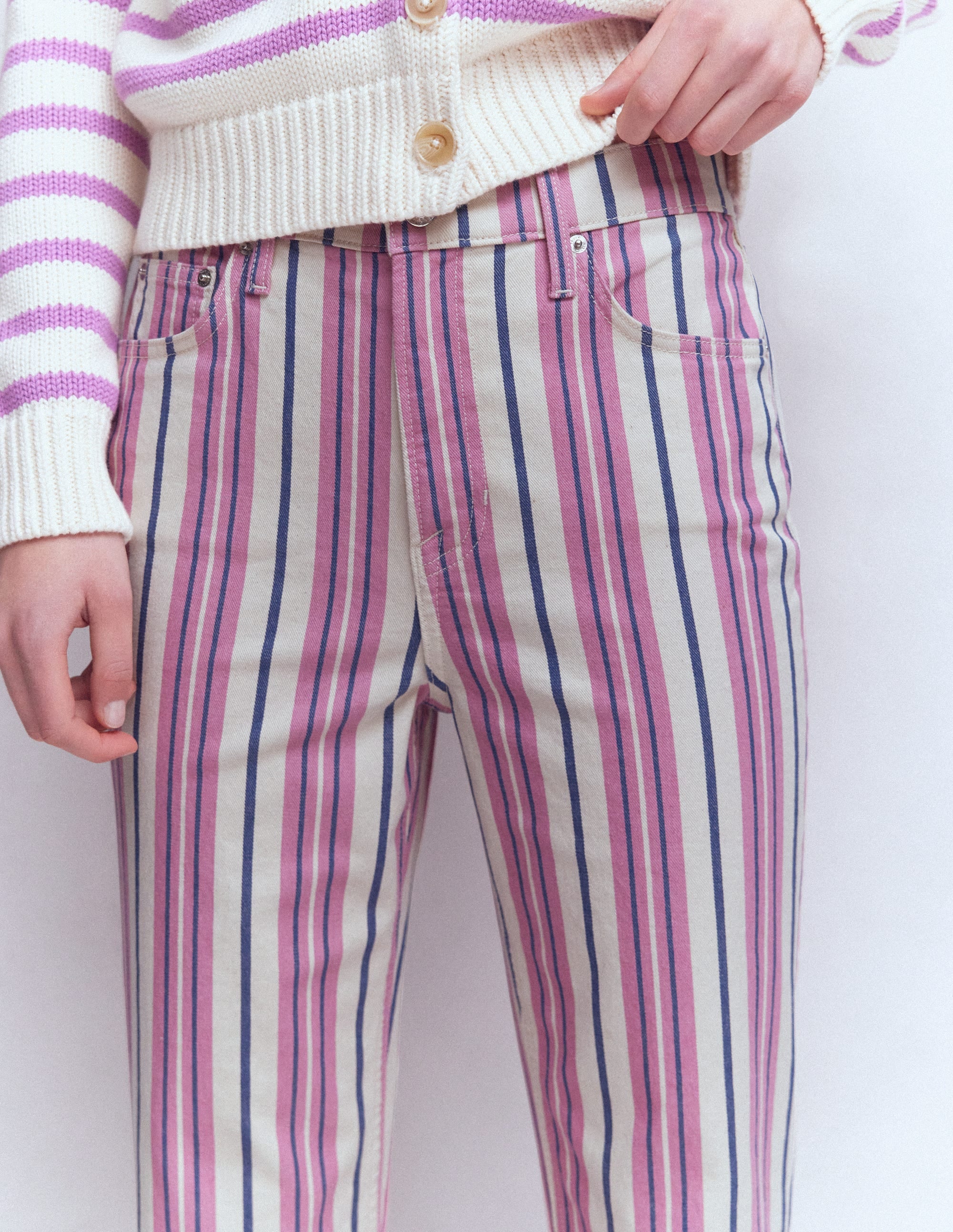 High Rise Straight Jeans-Pink, Blue & Ivory Stripe - Image 2