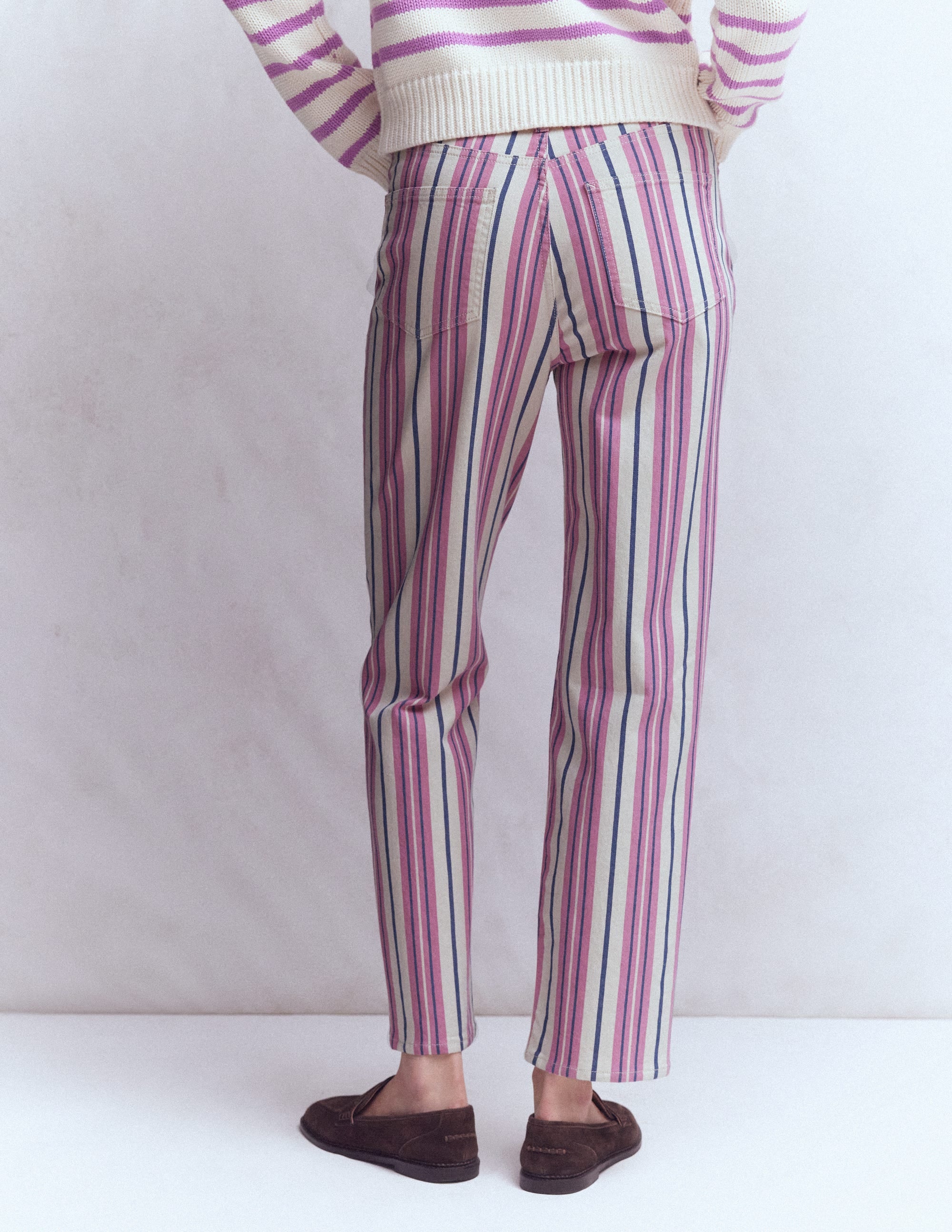 High Rise Straight Jeans-Pink, Blue & Ivory Stripe - Image 3