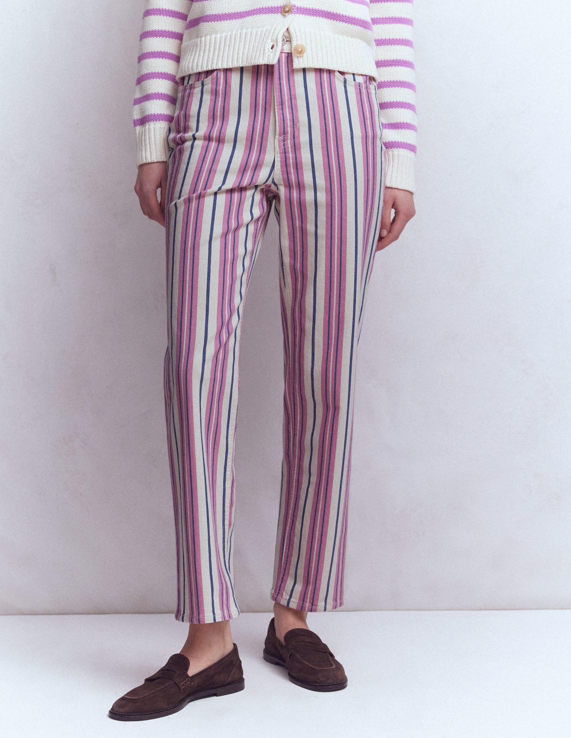 High Rise Straight Jeans-Pink, Blue & Ivory Stripe - Image 4