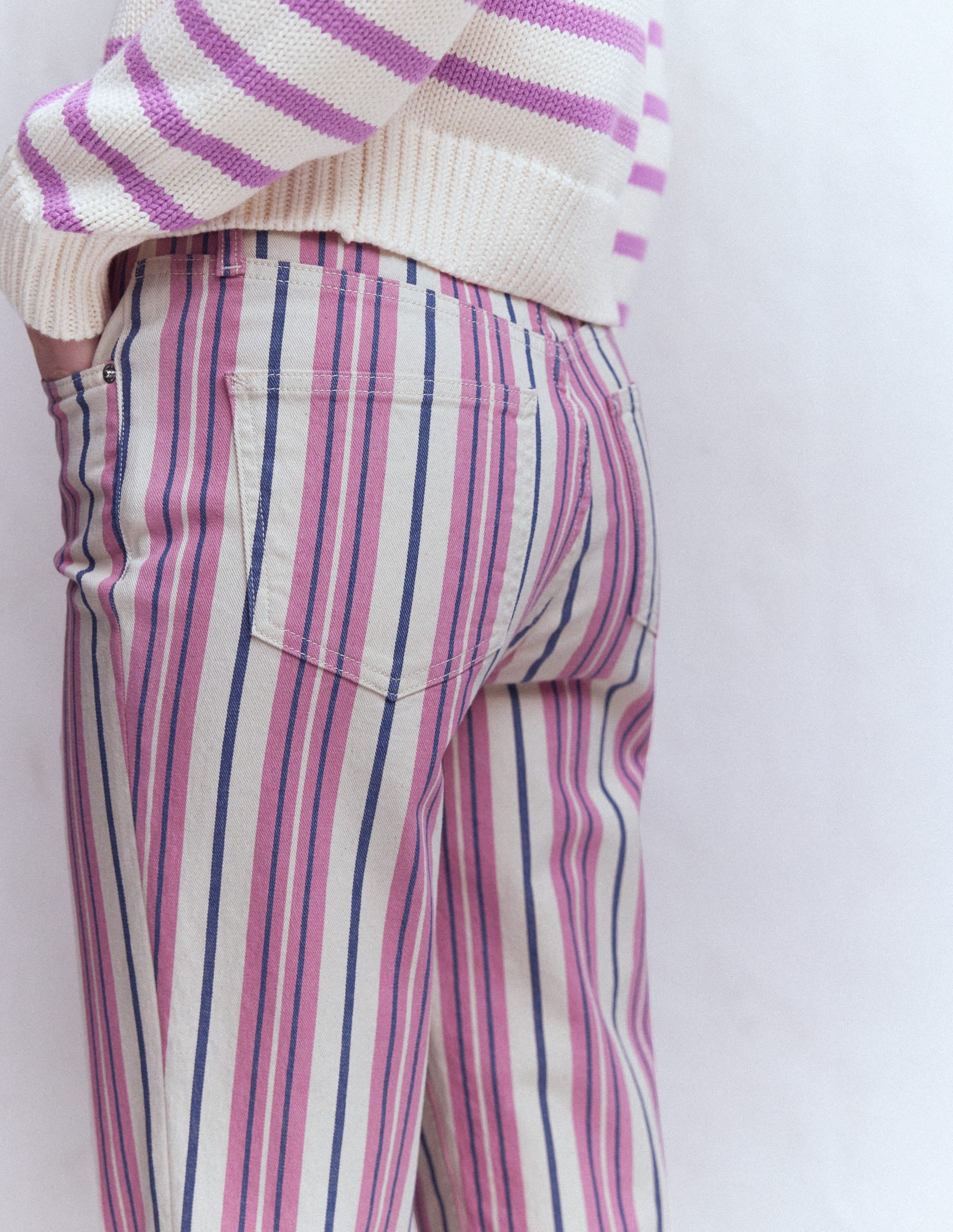 High Rise Straight Jeans-Pink, Blue & Ivory Stripe - Image 5