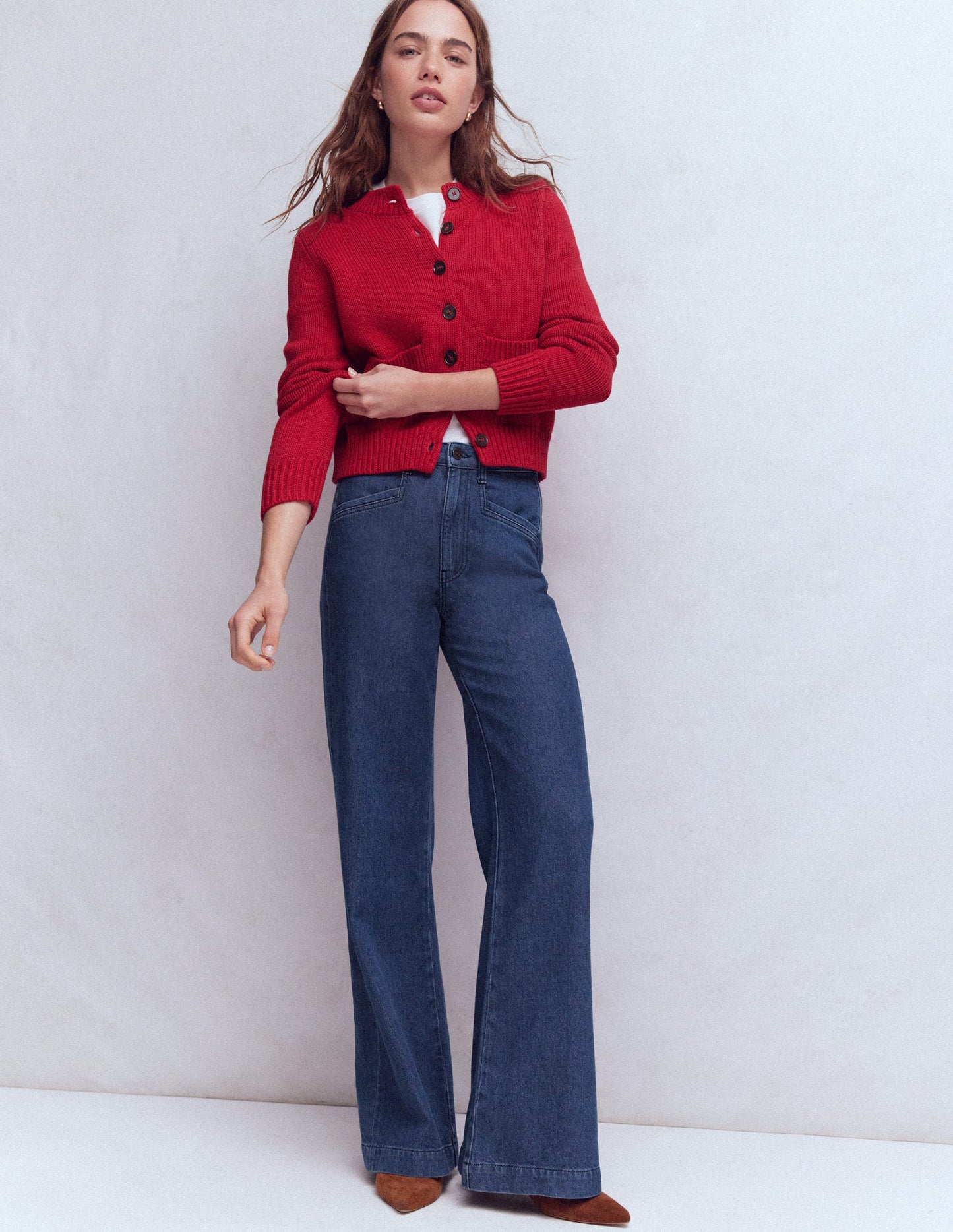 Pocket Detail Wide Leg Jeans-Mid Vintage