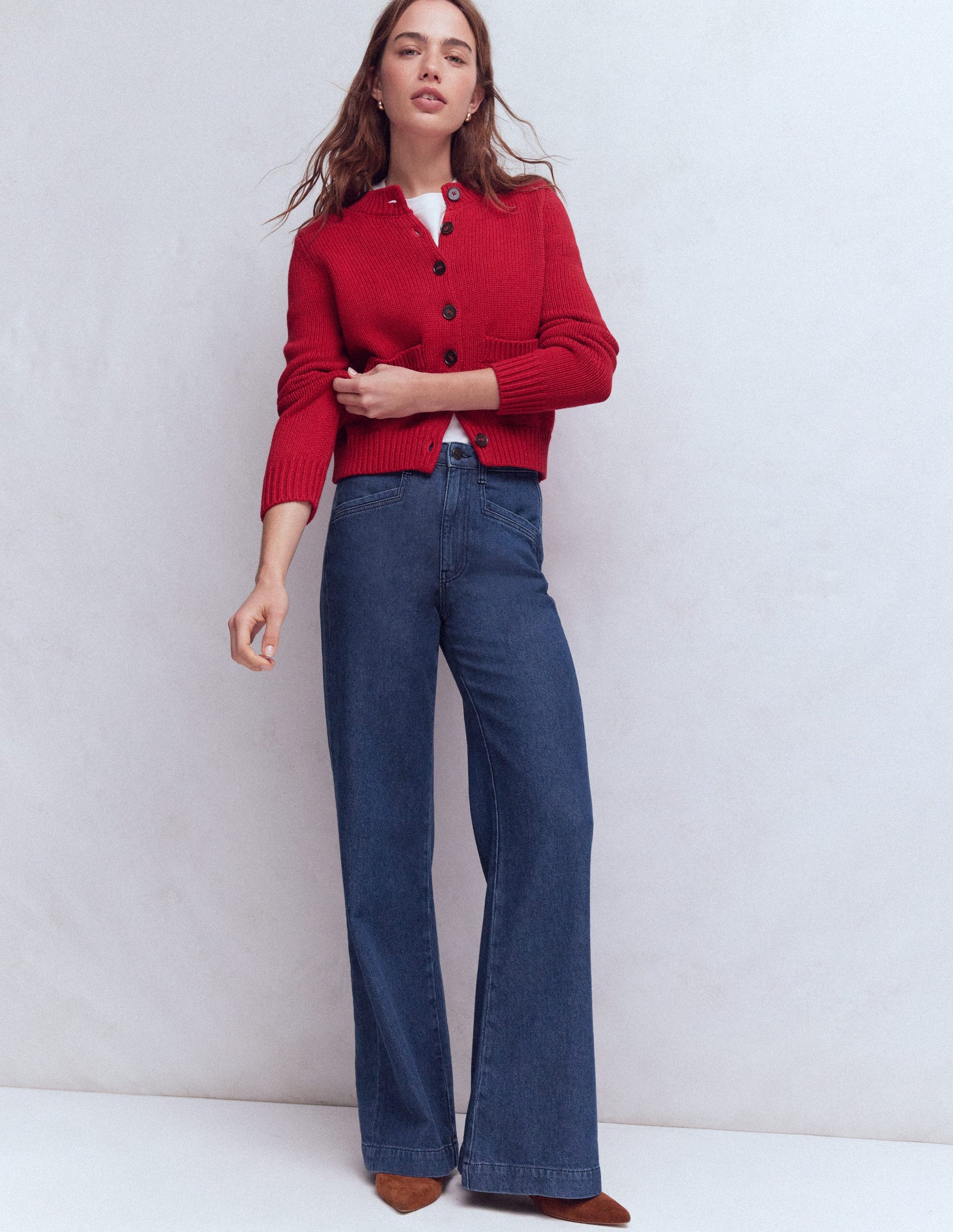 Pocket Detail Wide Leg Jeans-Mid Vintage-1