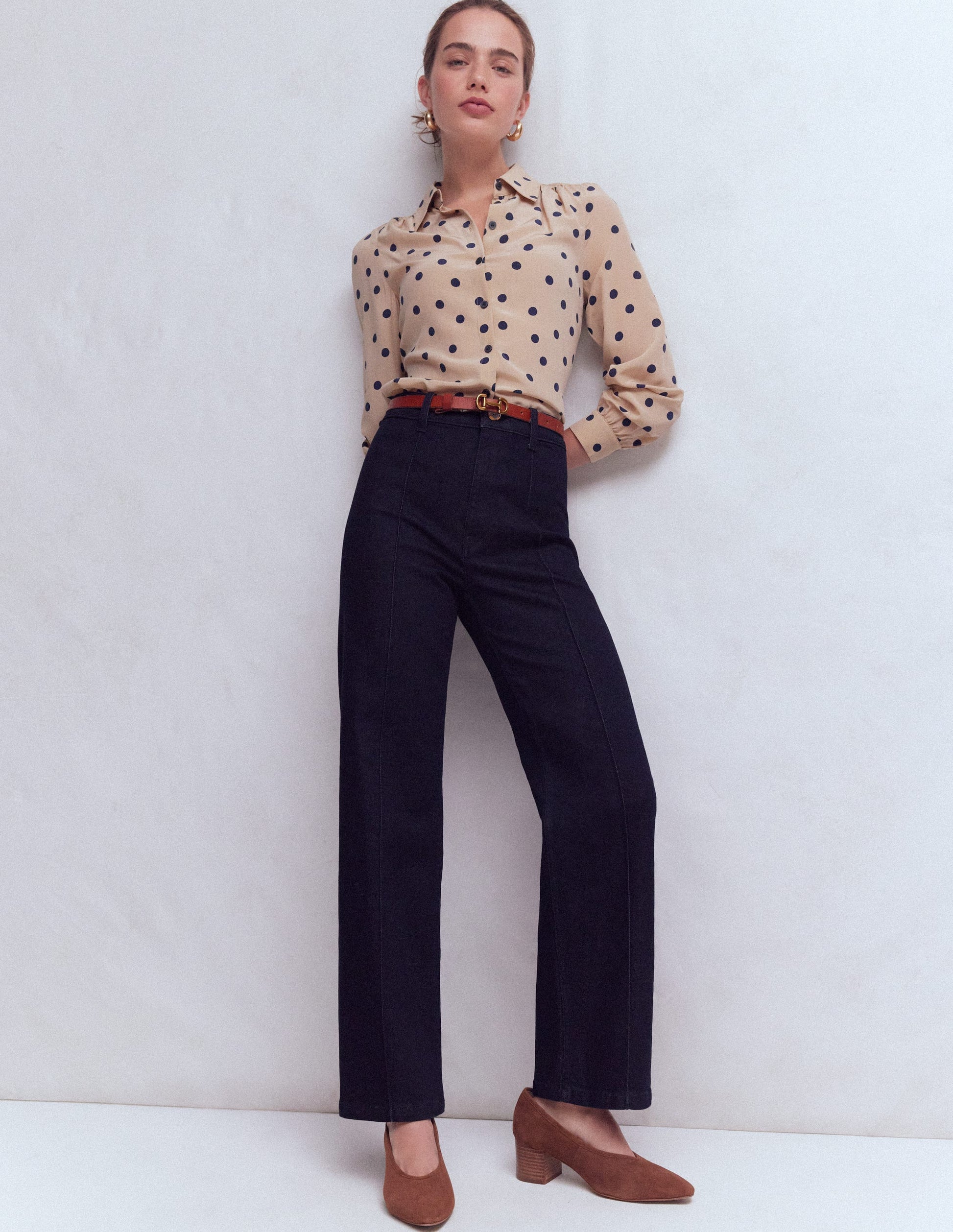 Pintuck Column Leg Jeans-Indigo Rinse-1