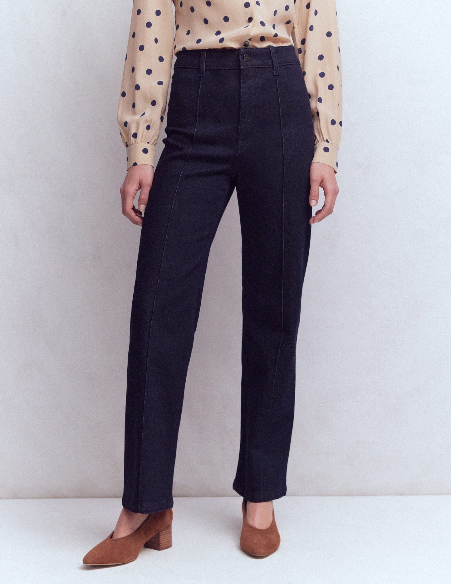 Pintuck Column Leg Jeans-Indigo Rinse