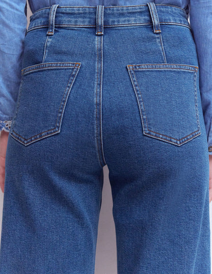 Pintuck Column Leg Jeans-Mid Vintage-2