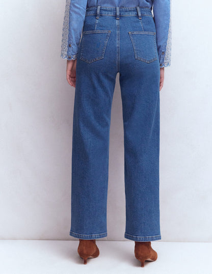 Pintuck Column Leg Jeans-Mid Vintage-3