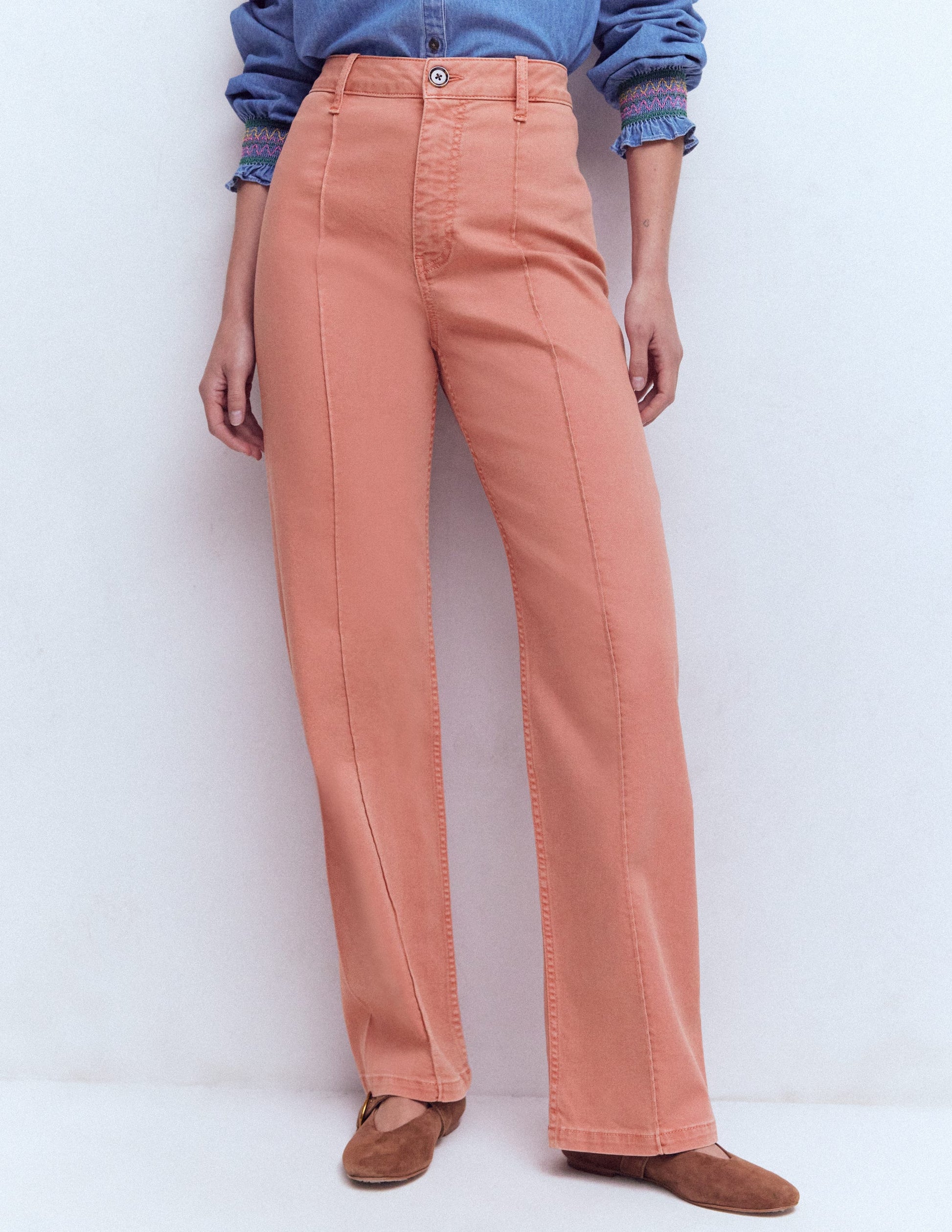 Pintuck Column Leg Jeans-Almond Pink-4