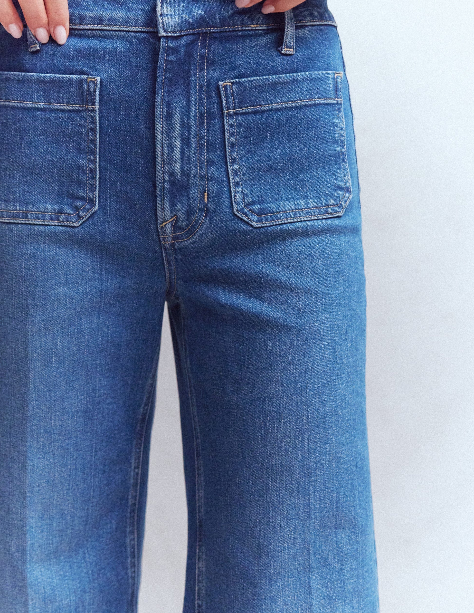 Patch Pocket Flare Jeans-Midwash-2