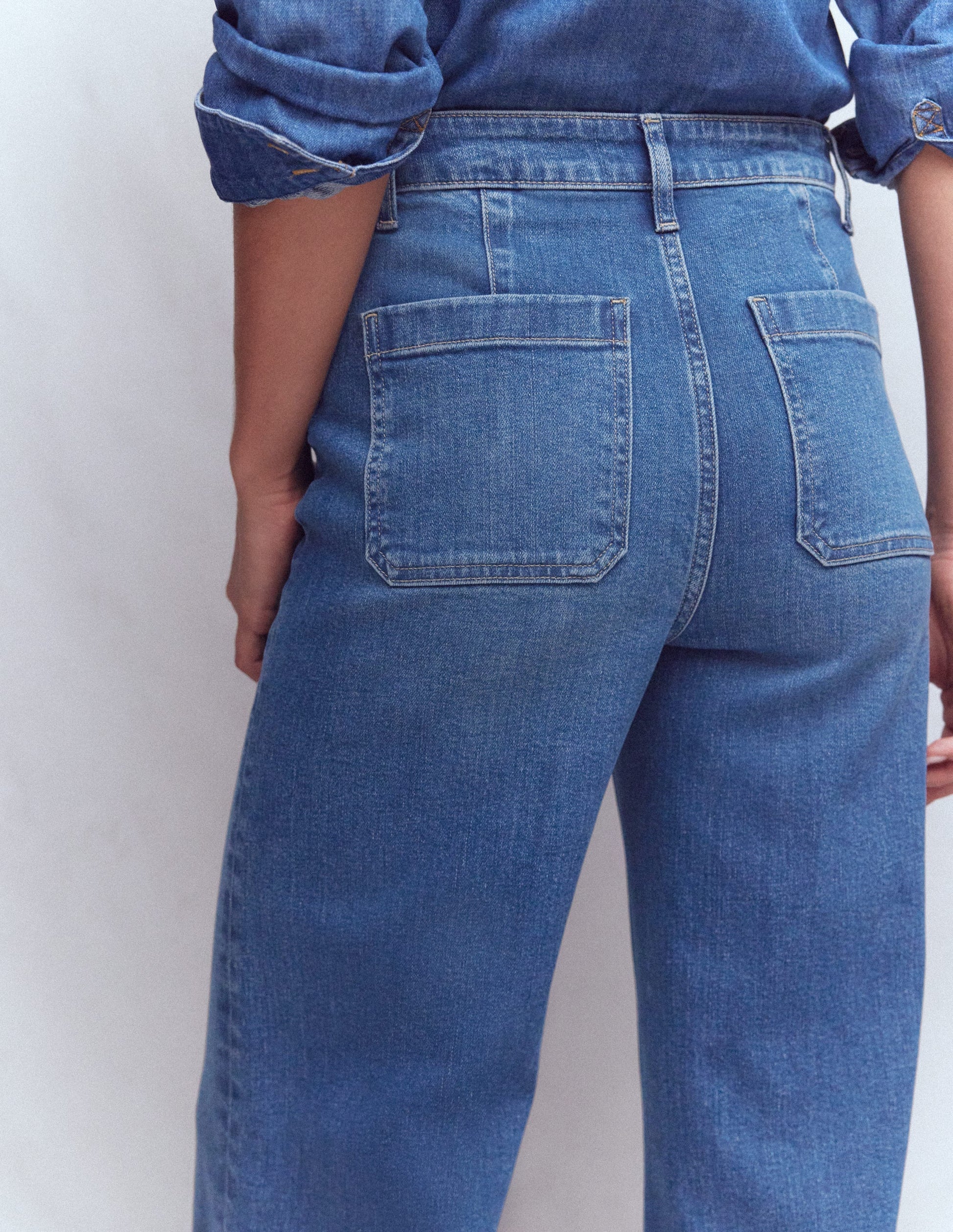 Patch Pocket Flare Jeans-Midwash-6